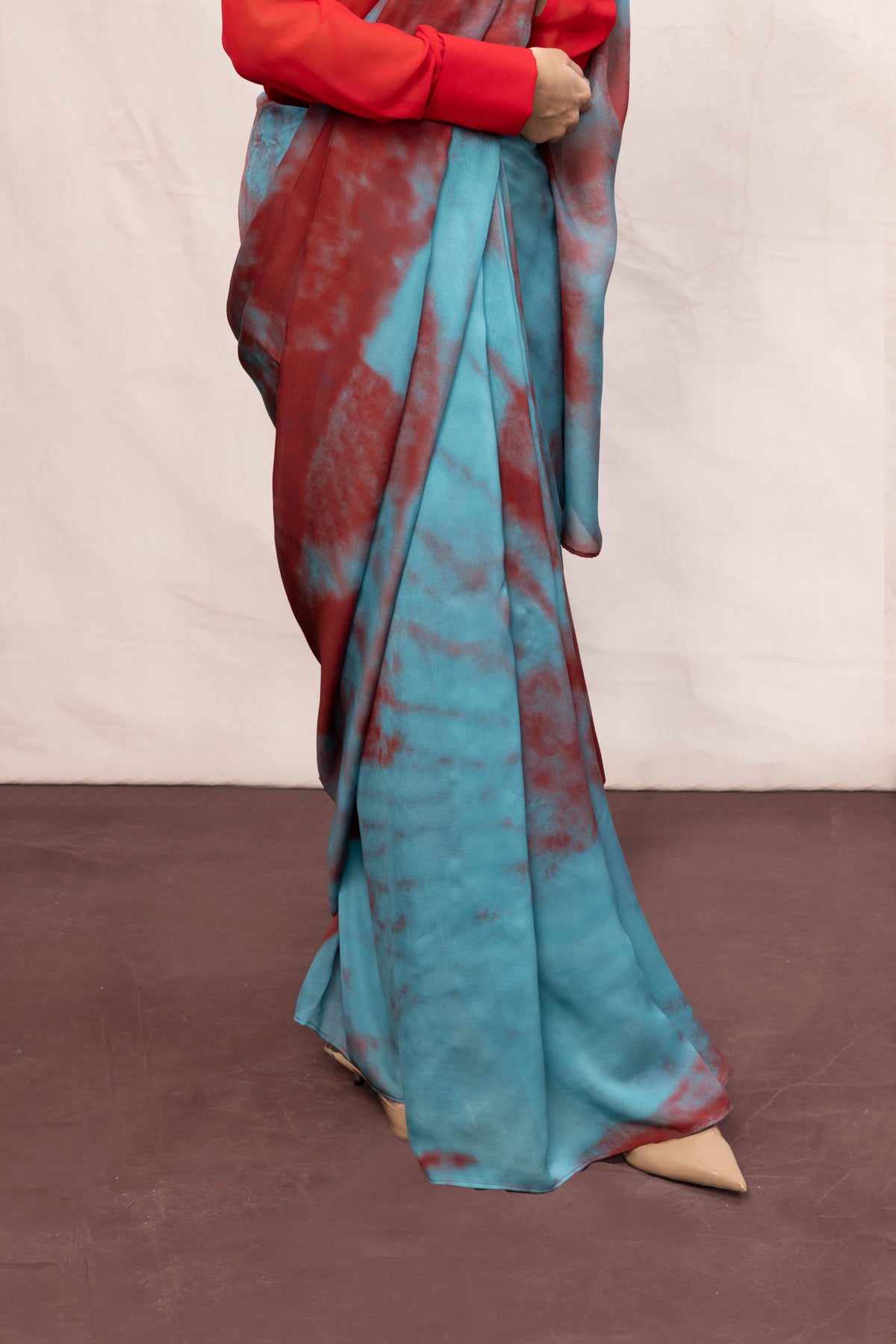 Red Brush Stroke chiffon Saree