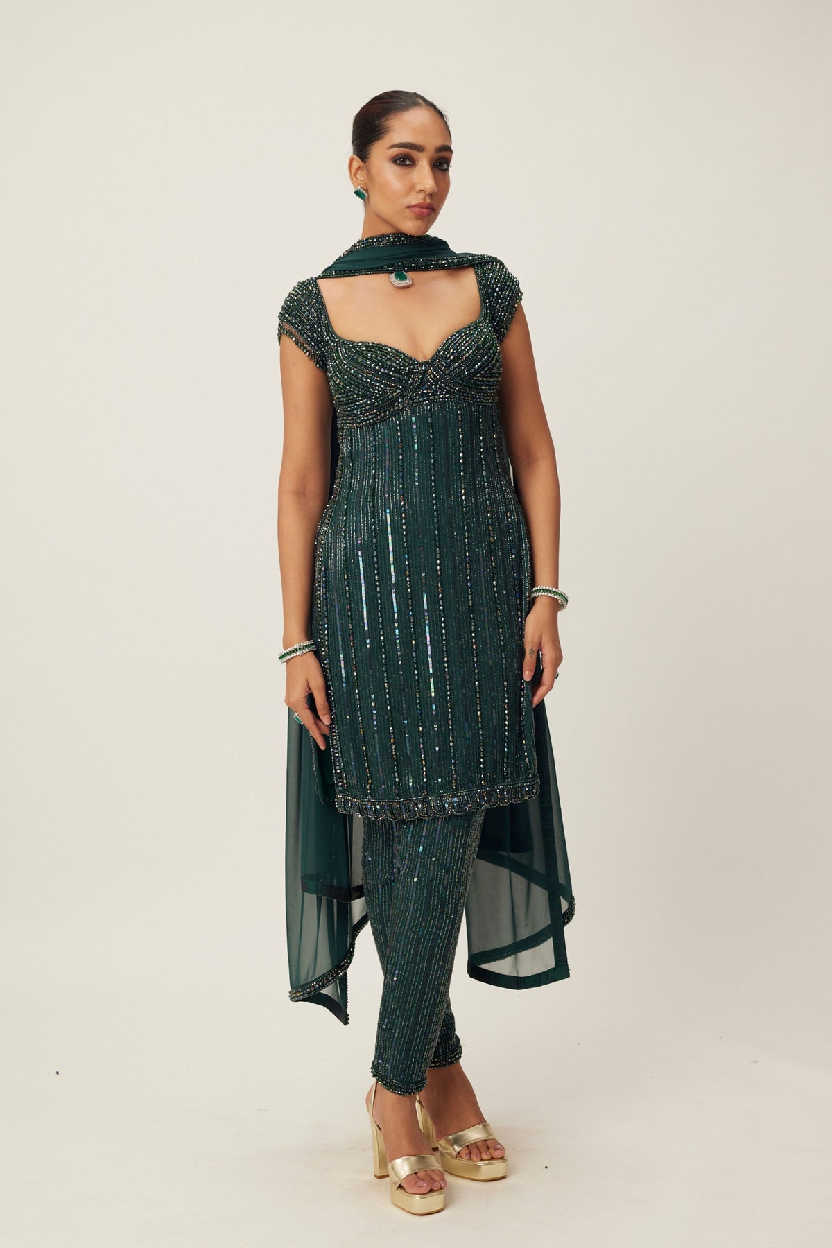Jade Green Crystal Embellished Kurta Set