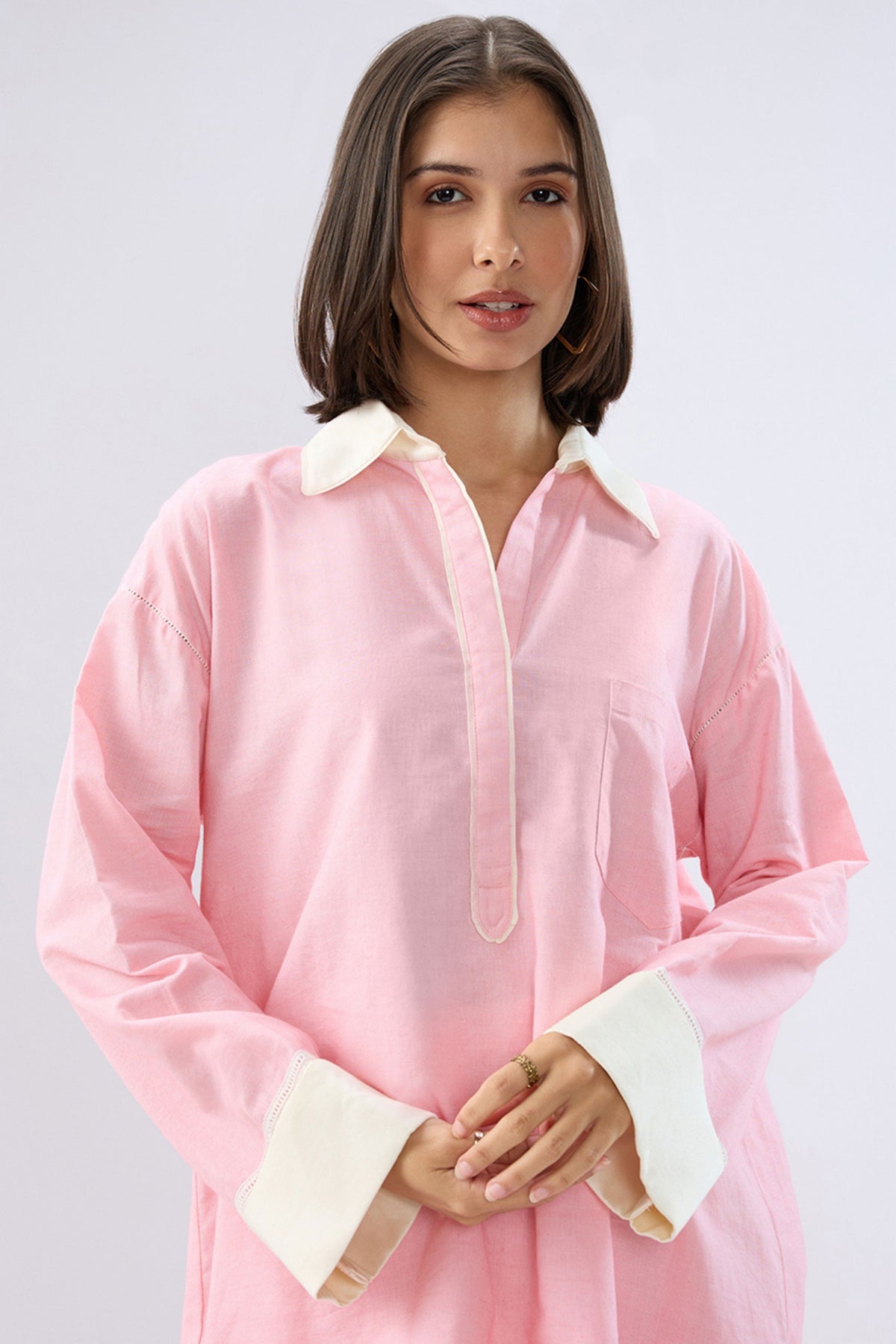 Pink Kurta Shirt Style Co-ord Set