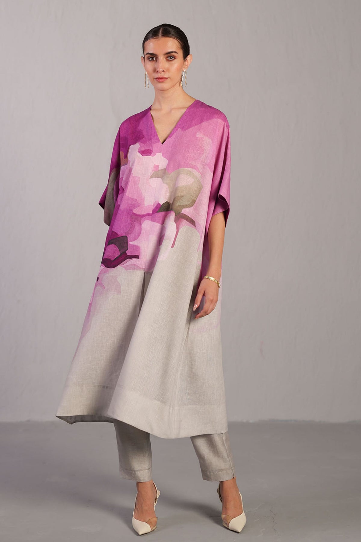Diffuse Beetroot and Light Grey Kurta Set