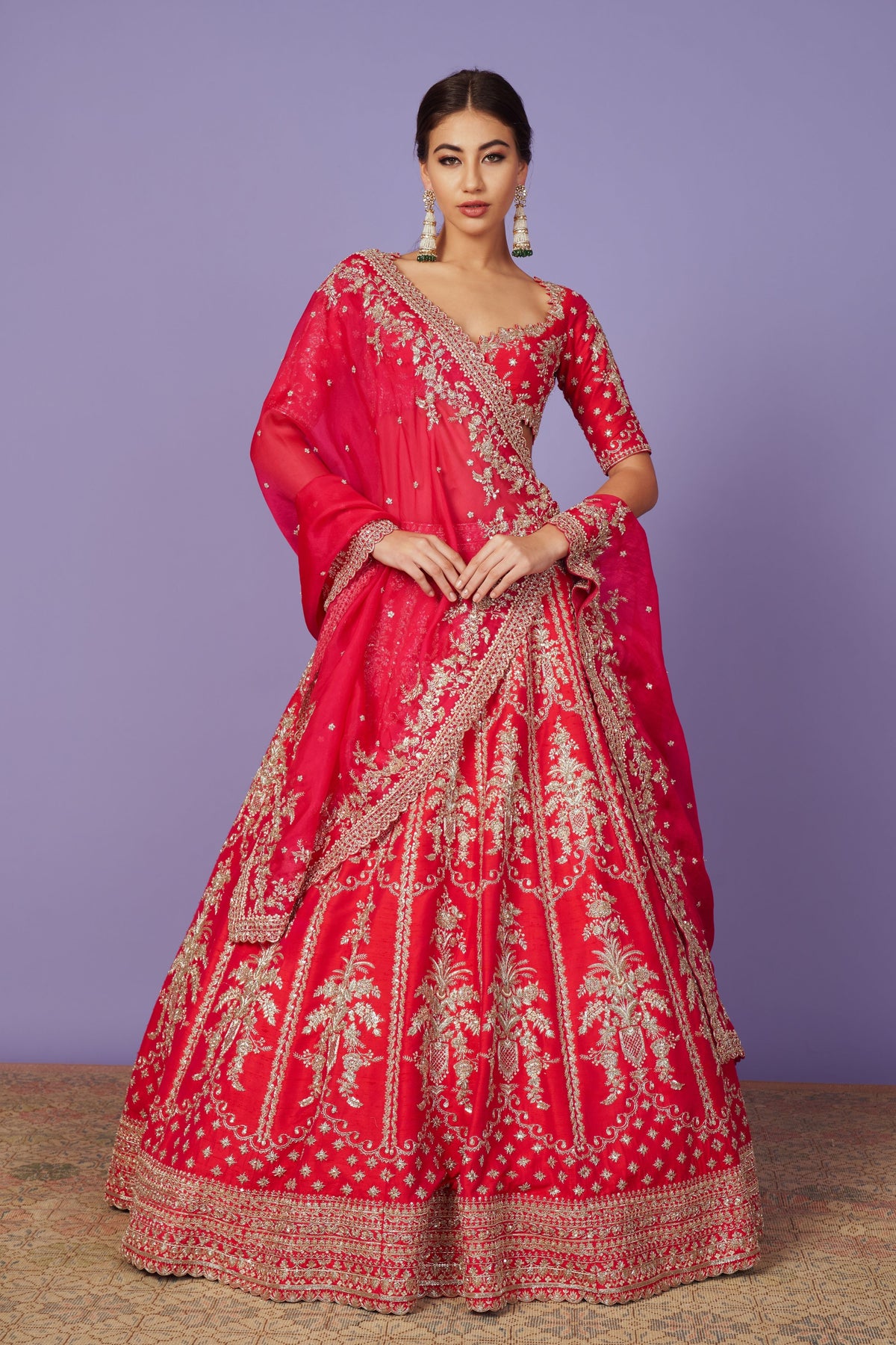 Cherry Red Bouquet Lehenga Set