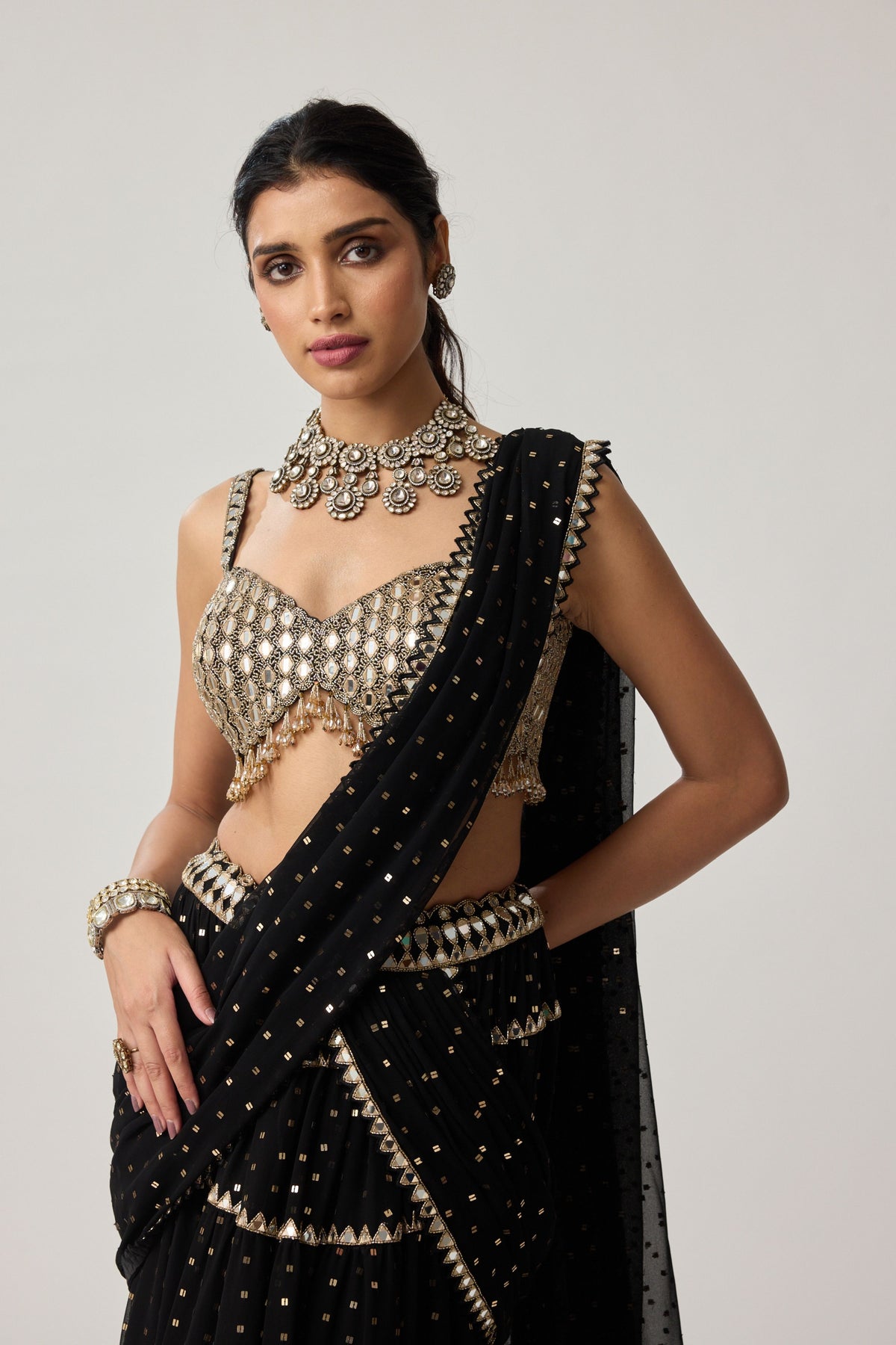 Black Multi-tier Saree Set