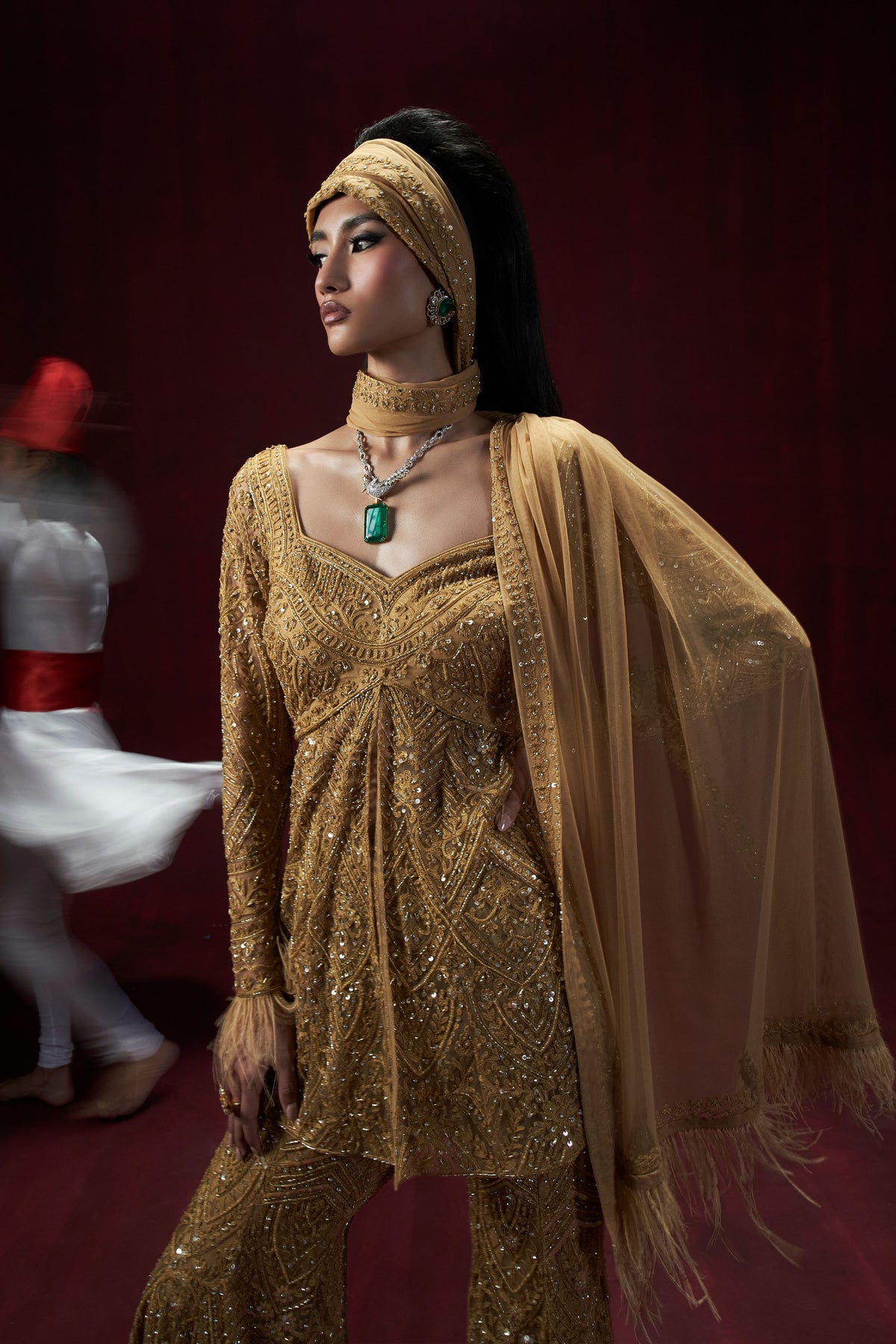 Antique Gold Zareen Sharara Set
