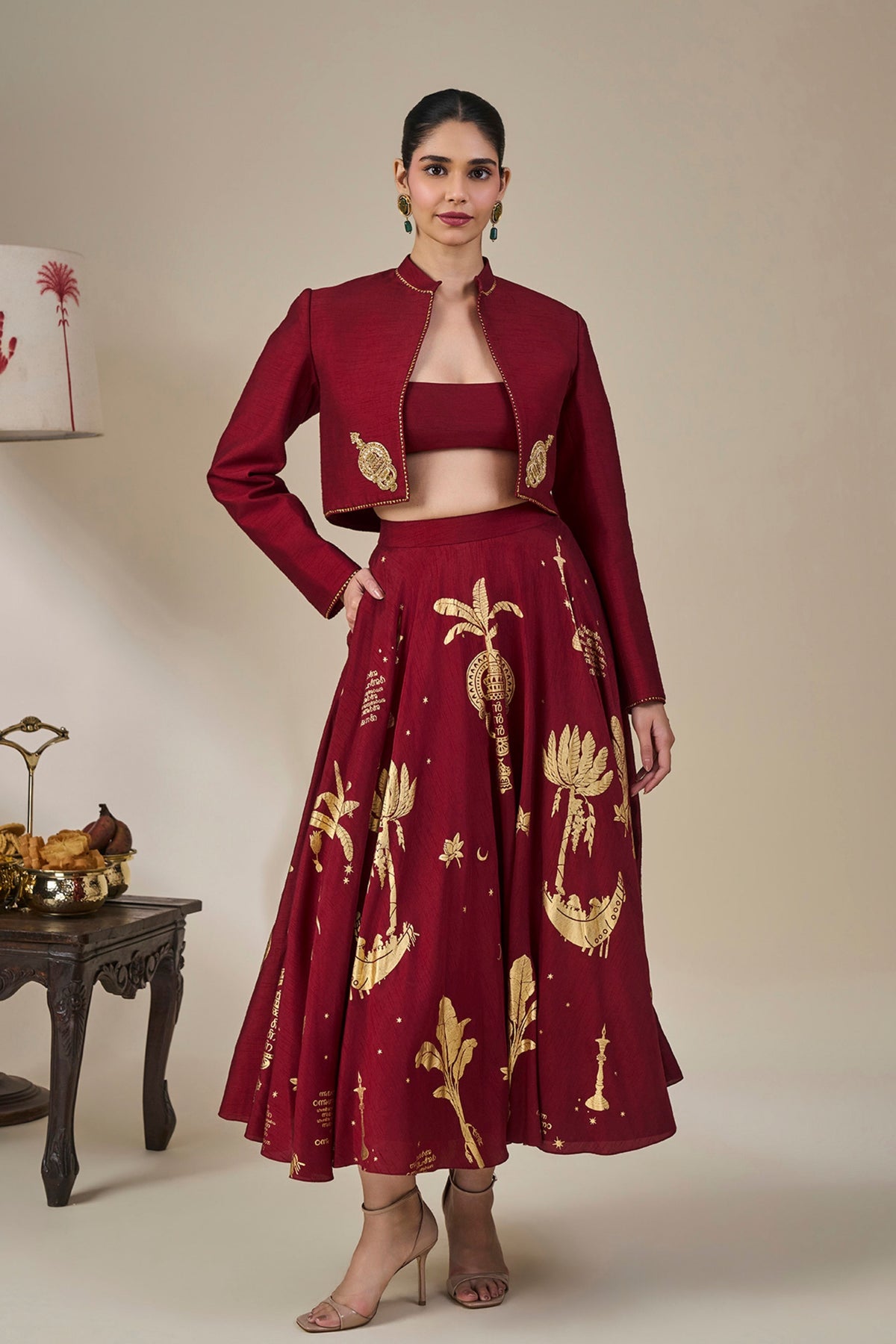Cherry Malabar Masque Skirt Set