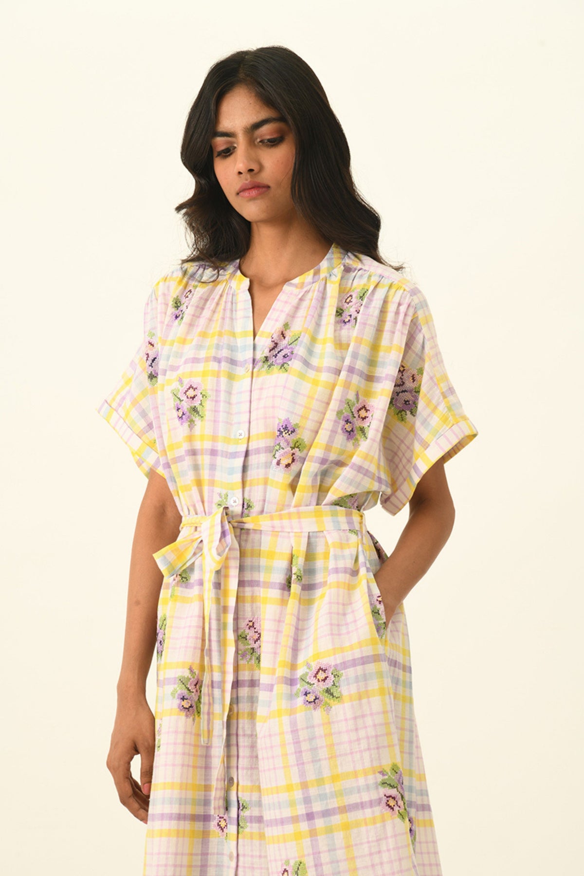 Koreana Check Belted Dress
