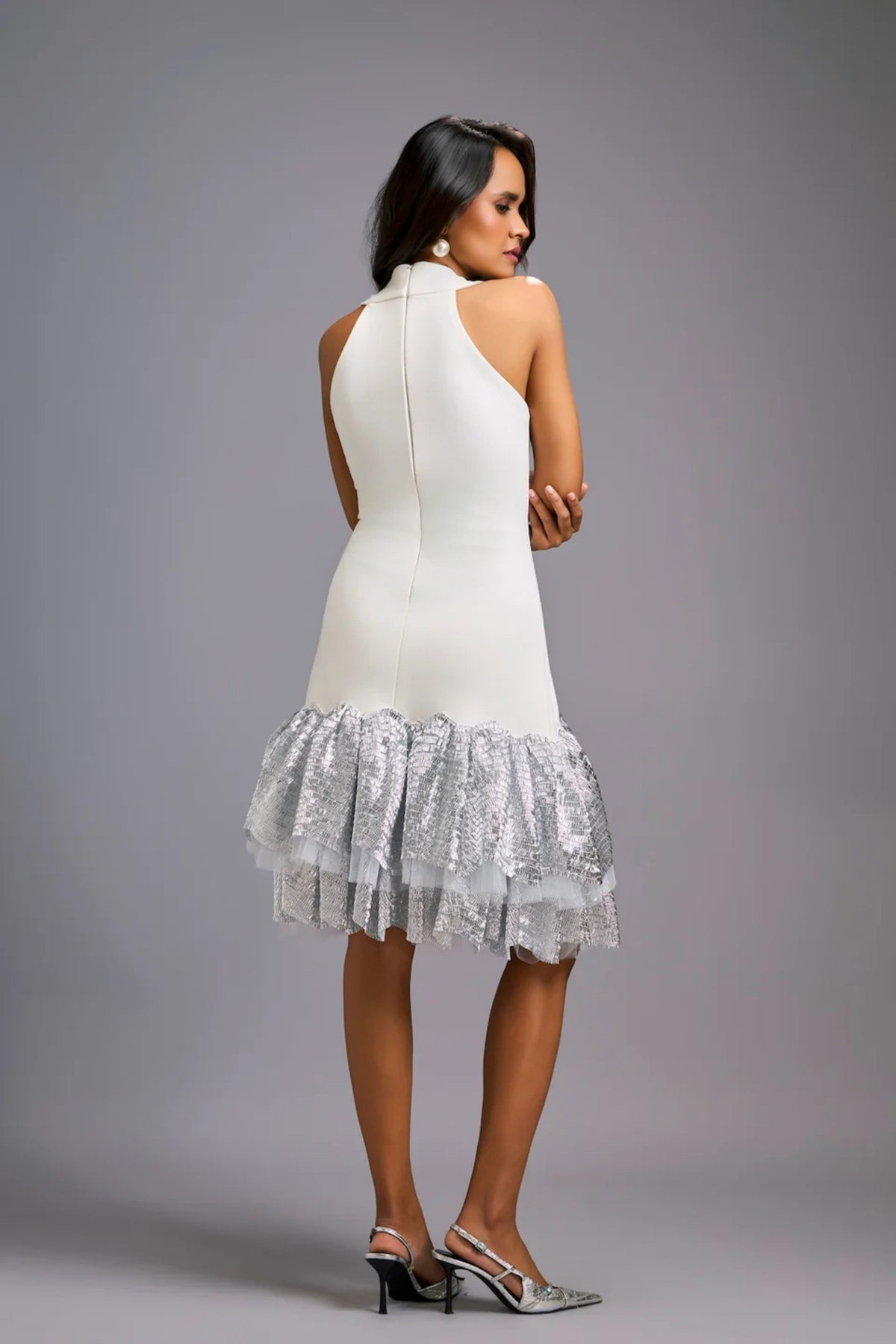 Halter Neck Silver Cocktail Dress