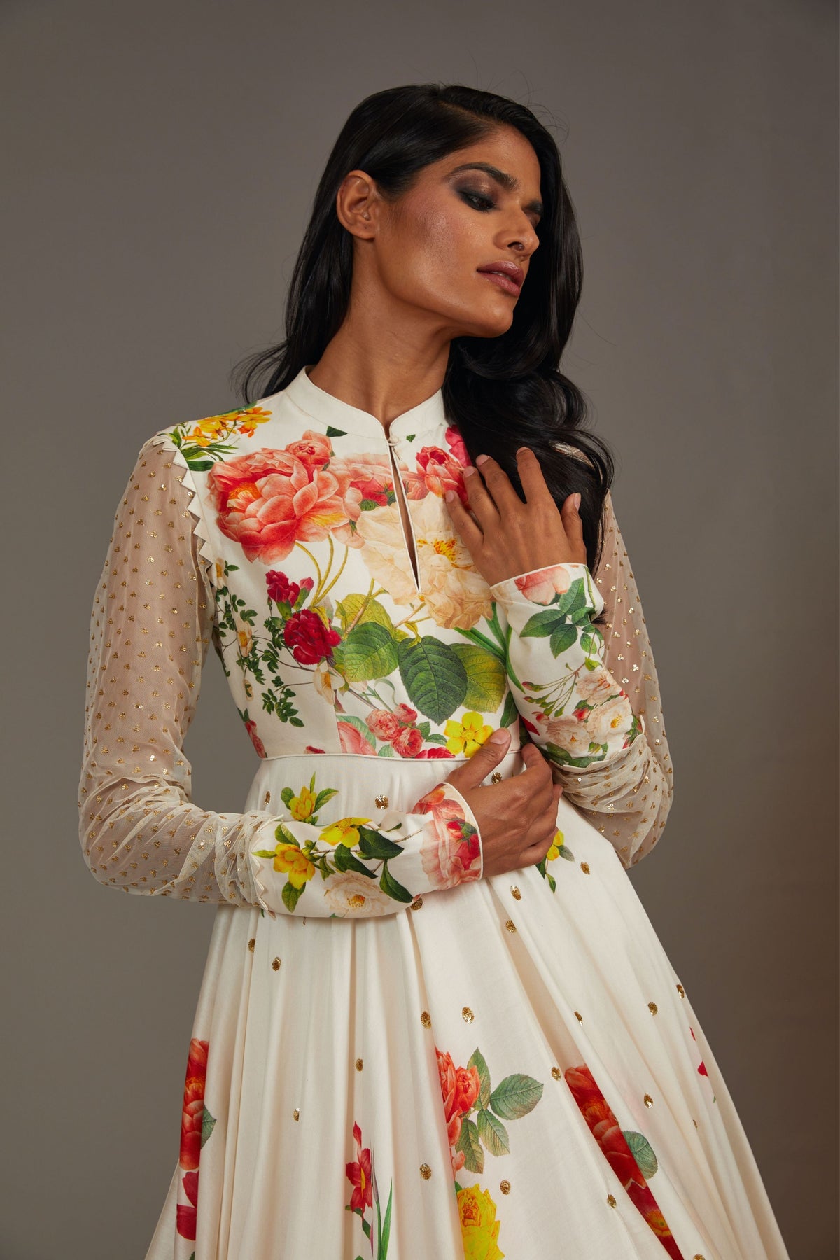 Printed Ivory Anarkali Set