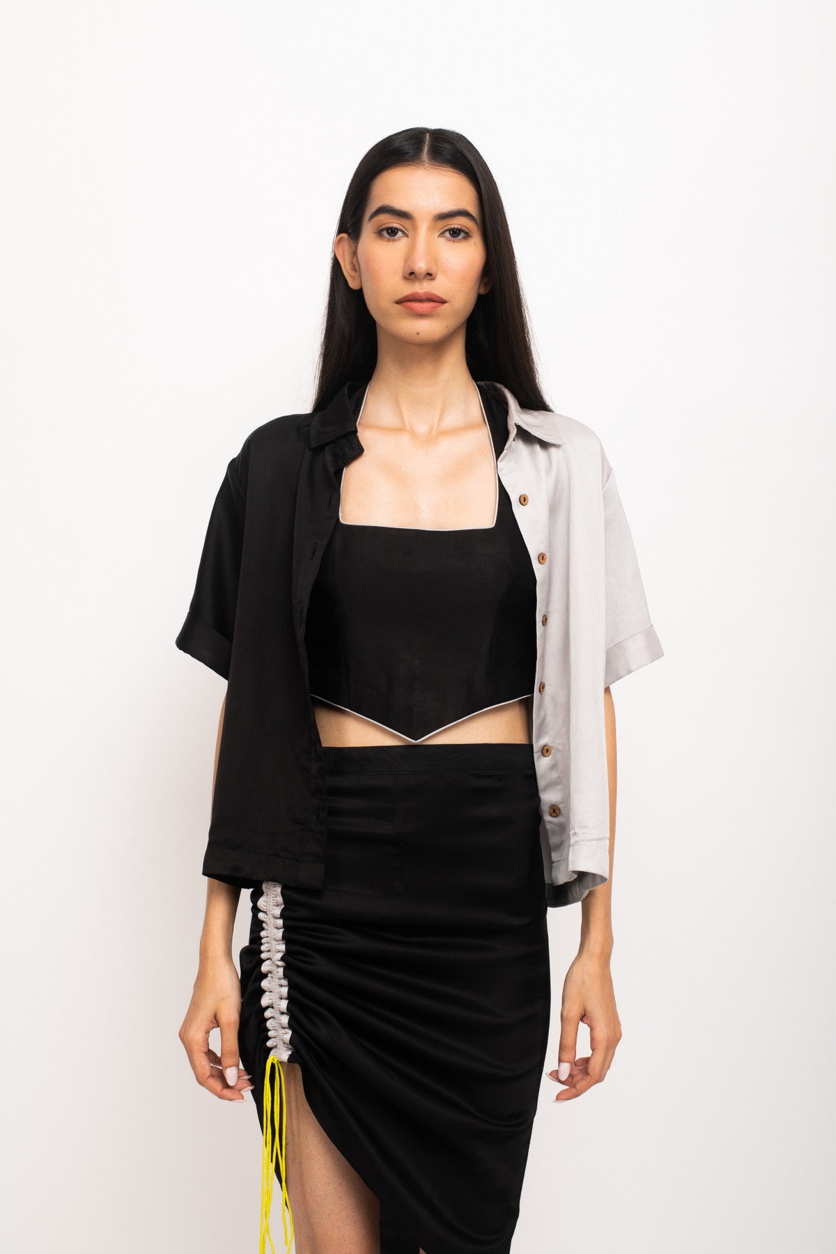 Black and Grey Skirt Rouching Set