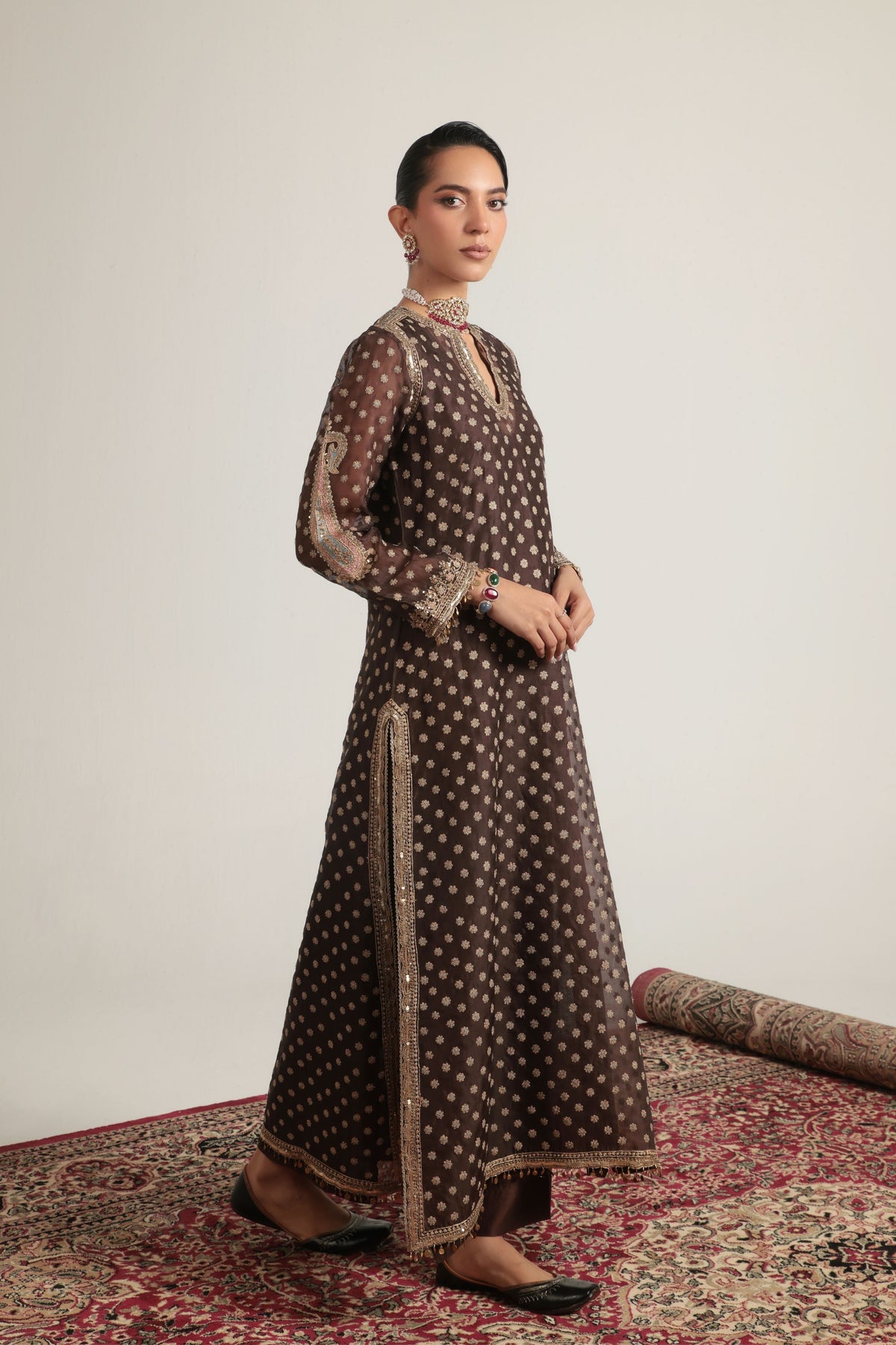 Brown Buti Kurta Set