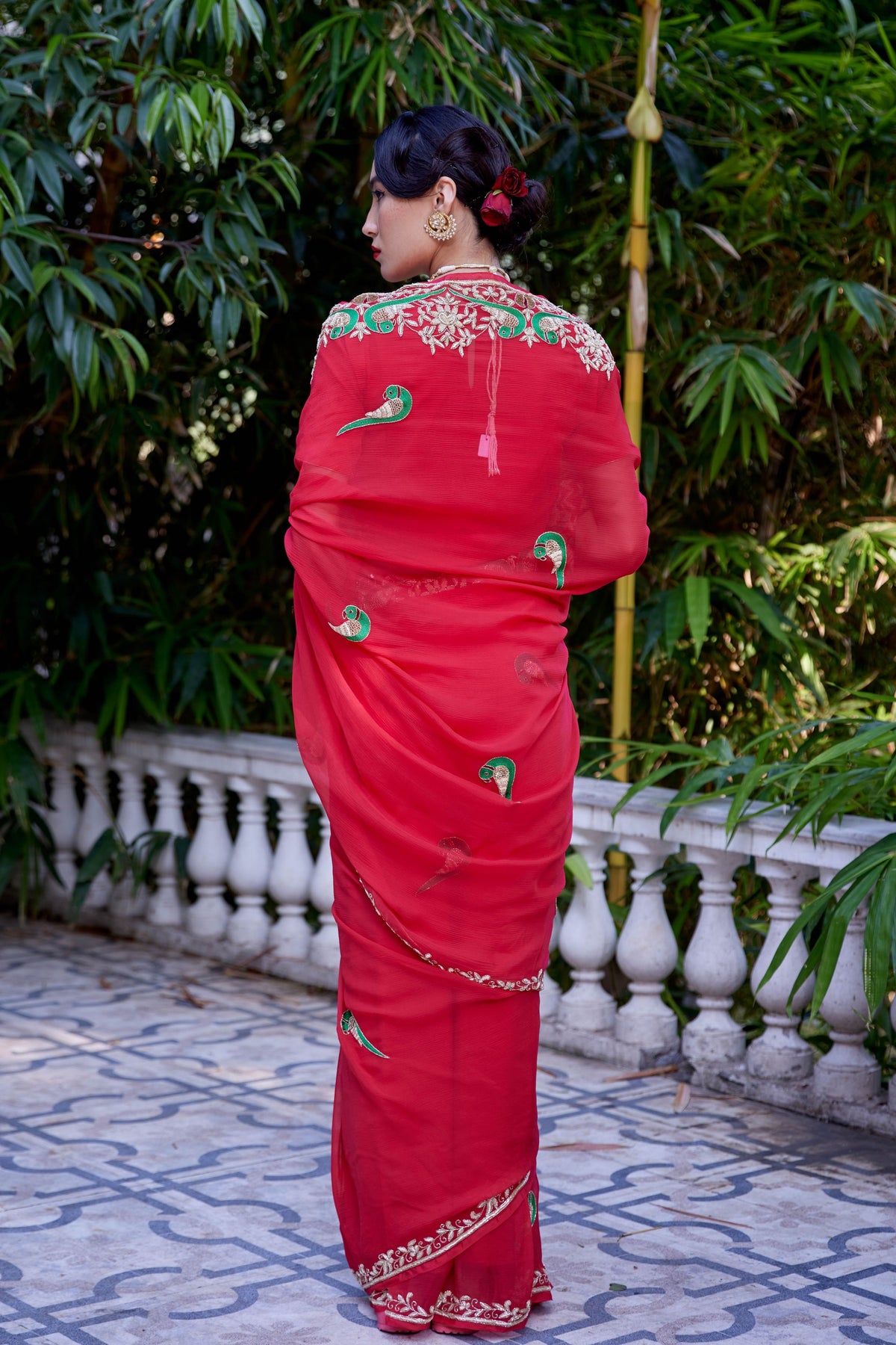 Le Peroquette Red Saree