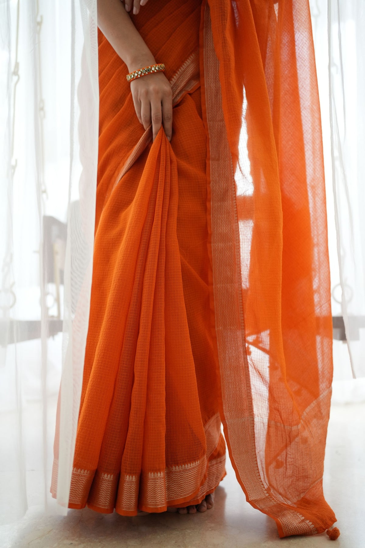 Deepa Regal Golden Elegance Orange Saree