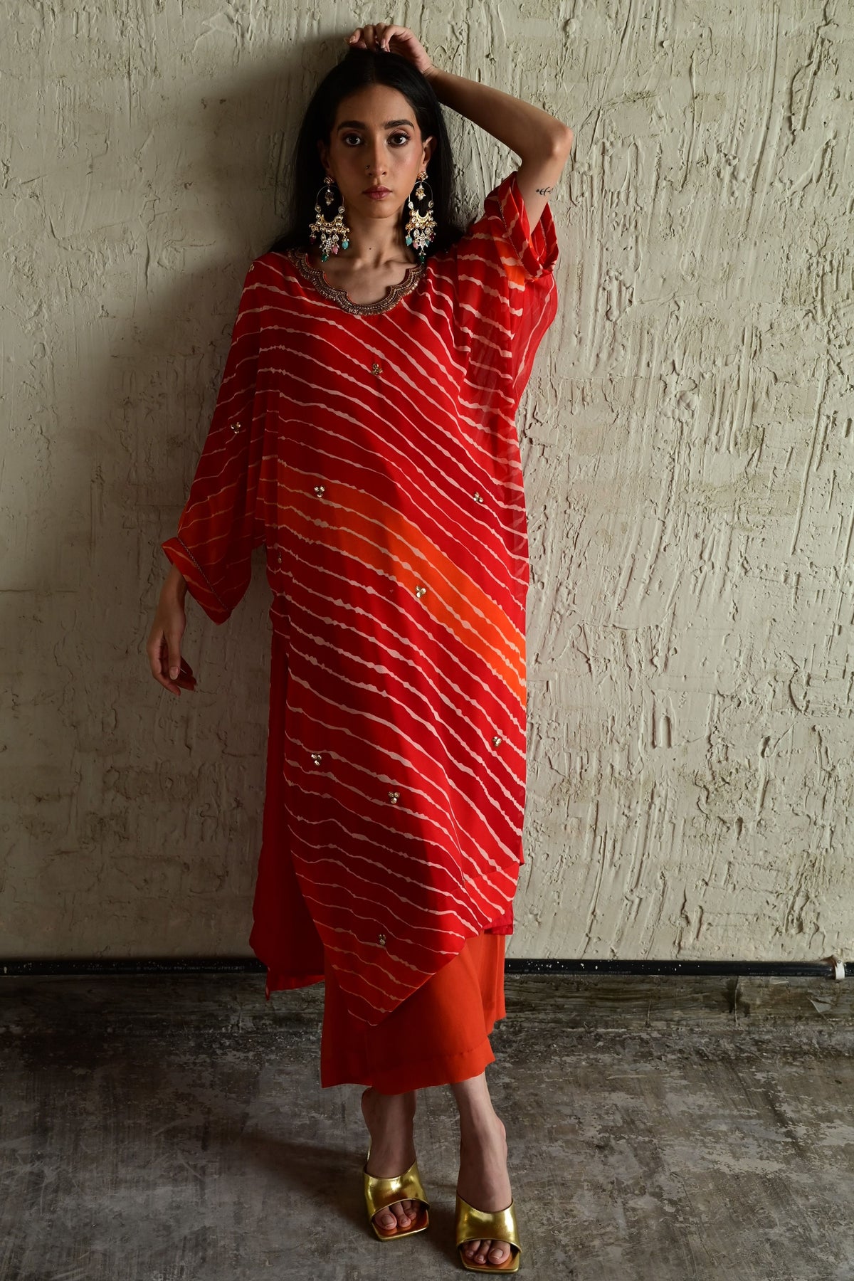 Tangerine Orange Leheriya Pant Set