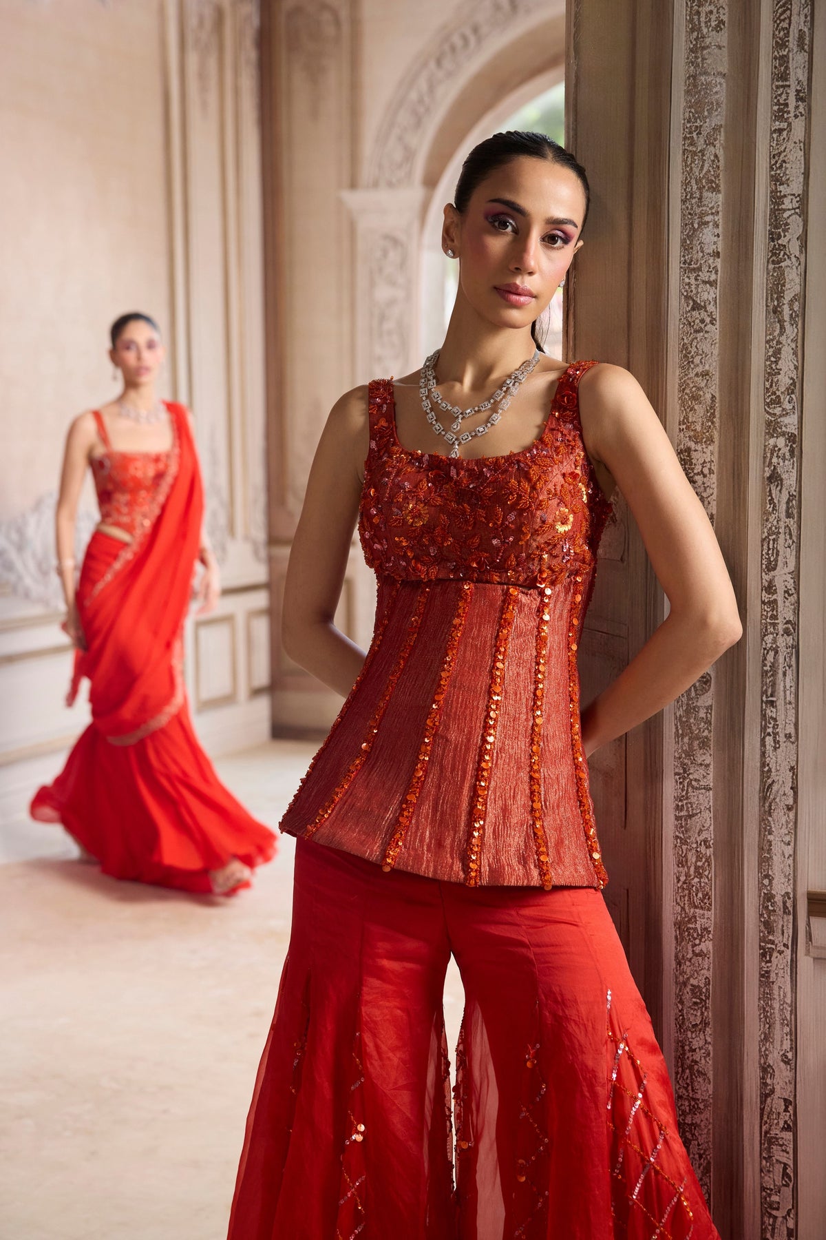 Rust Organza Sharara Set