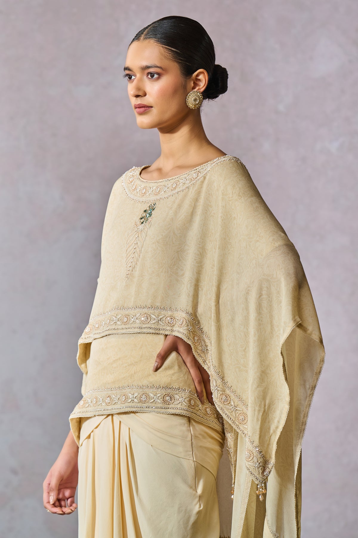 Dual Layered Boat Neck Top With Dhoti