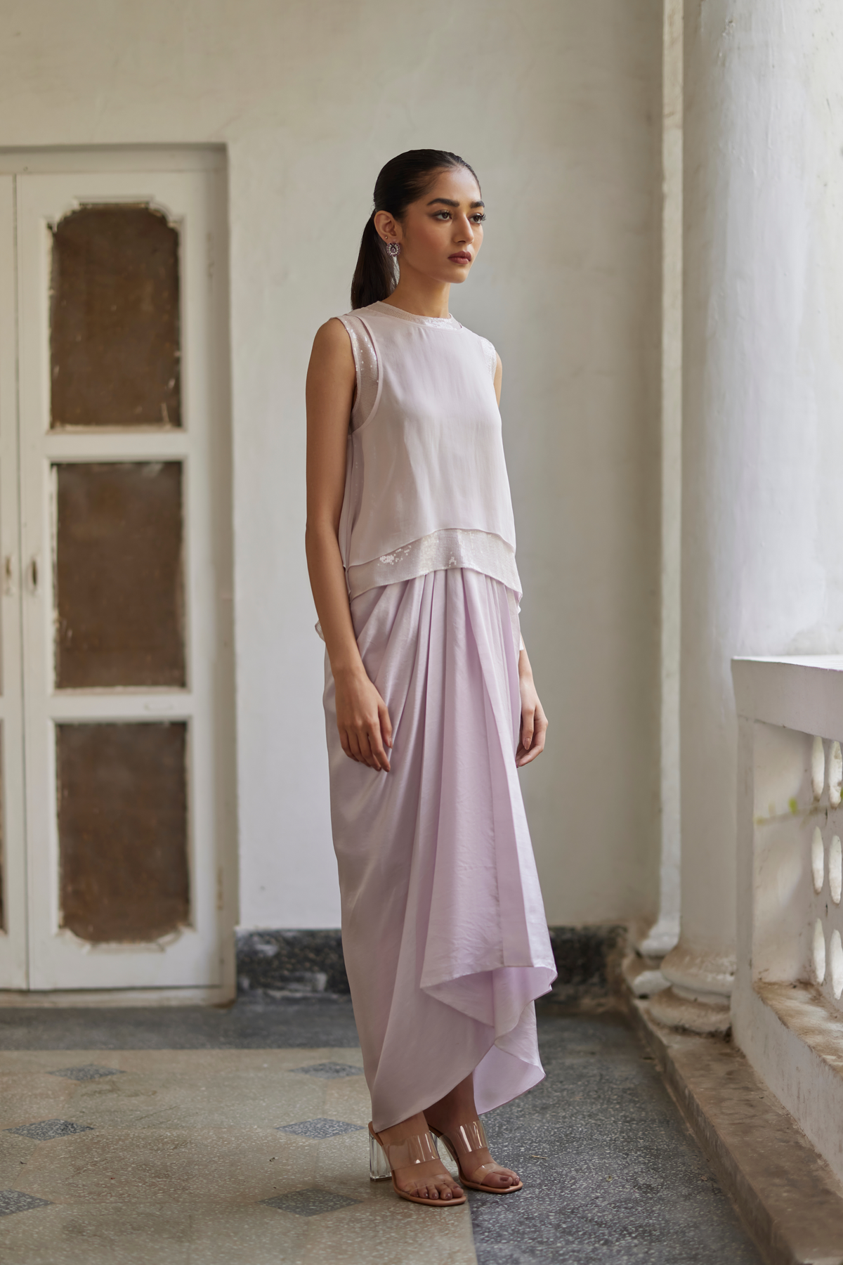 Lilac Floral Drape Skirt