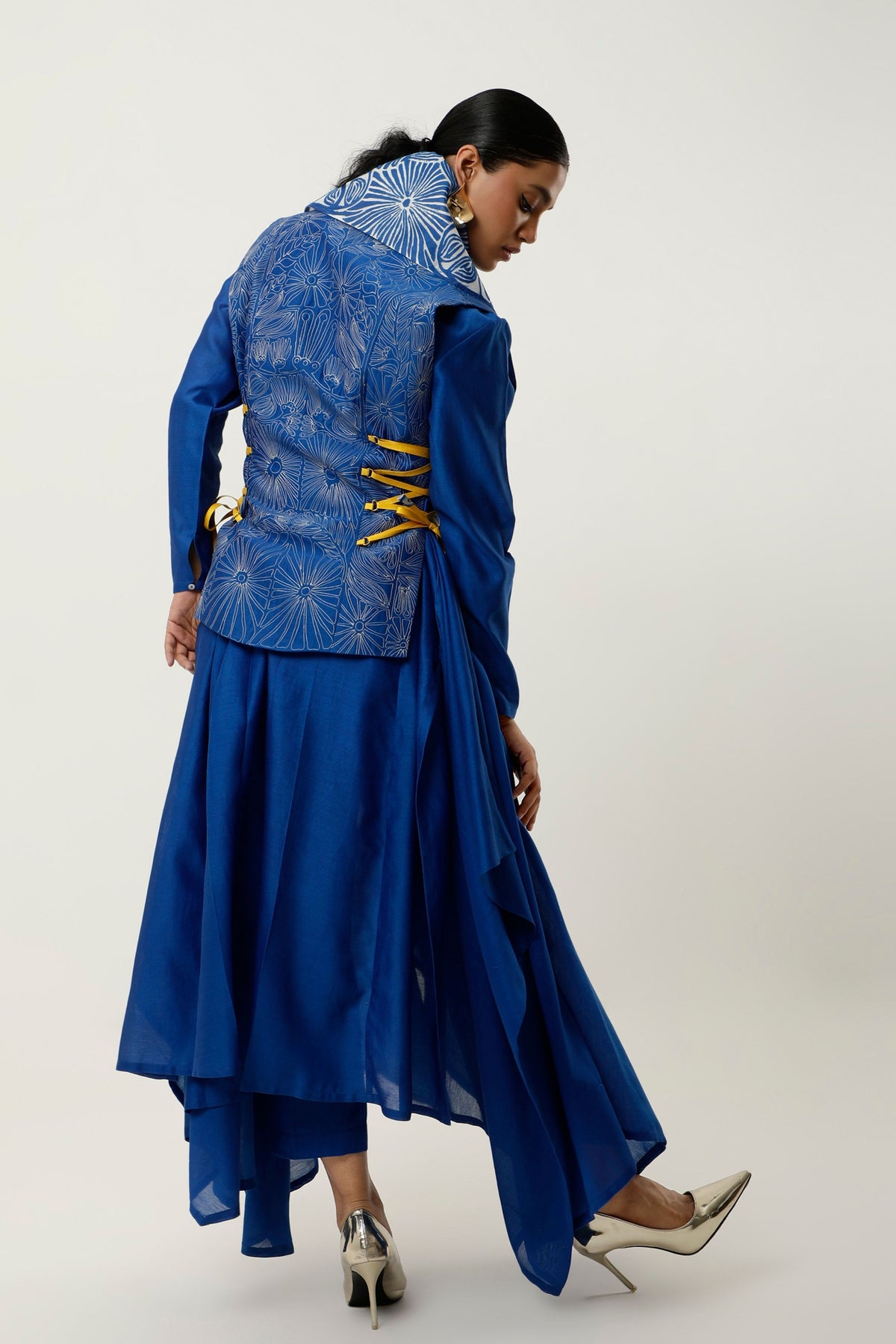 Cobalt Drapped Collar Jacket Set