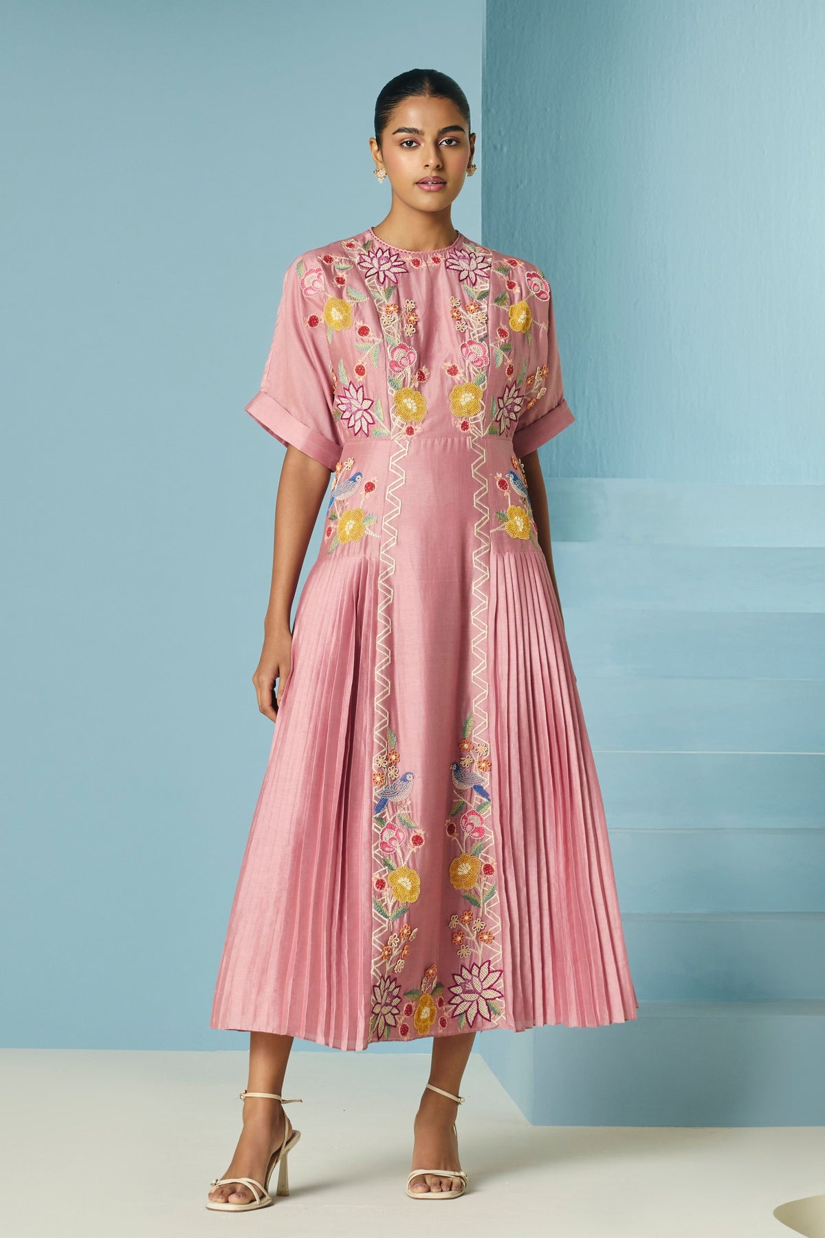 Blush Pleated Midi Dress