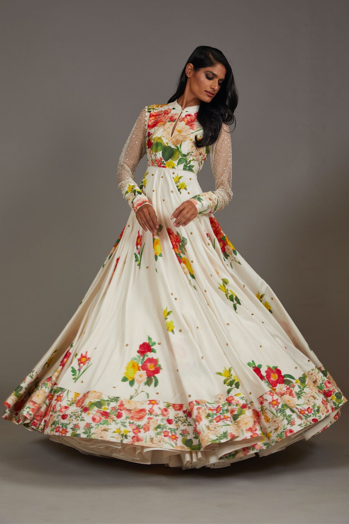 Printed Ivory Anarkali Set