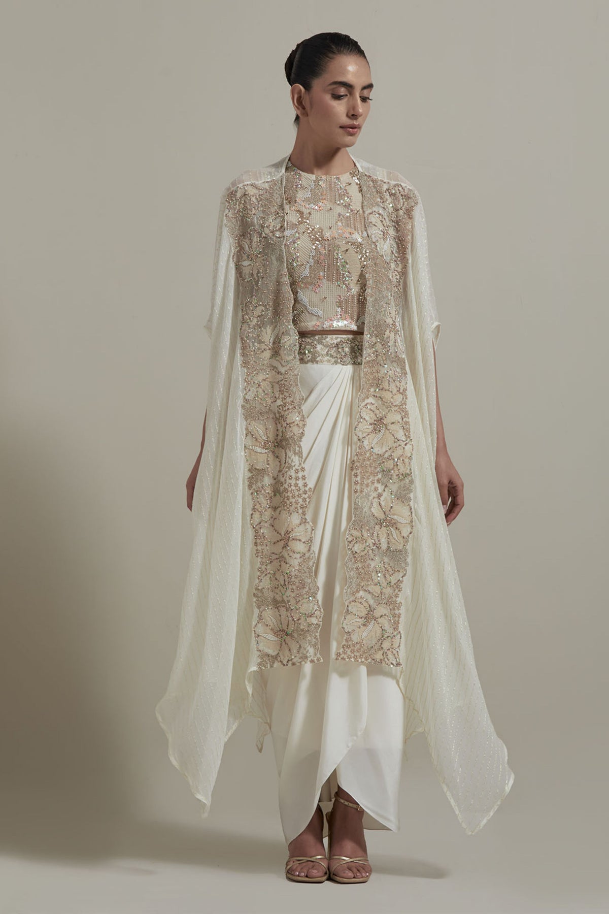 Ivory Embellished Drape Skirt Set