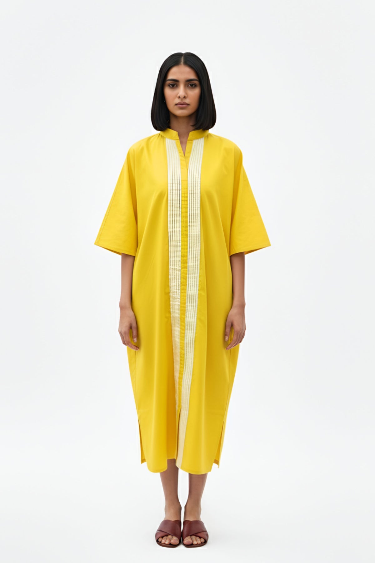 Mango Yellow Pintucks Dress