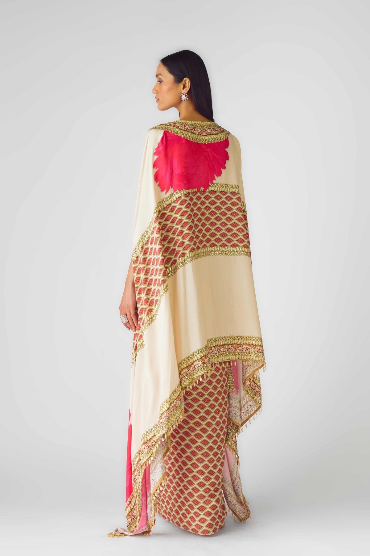 Ivory Muslin Embroidered Cape Set