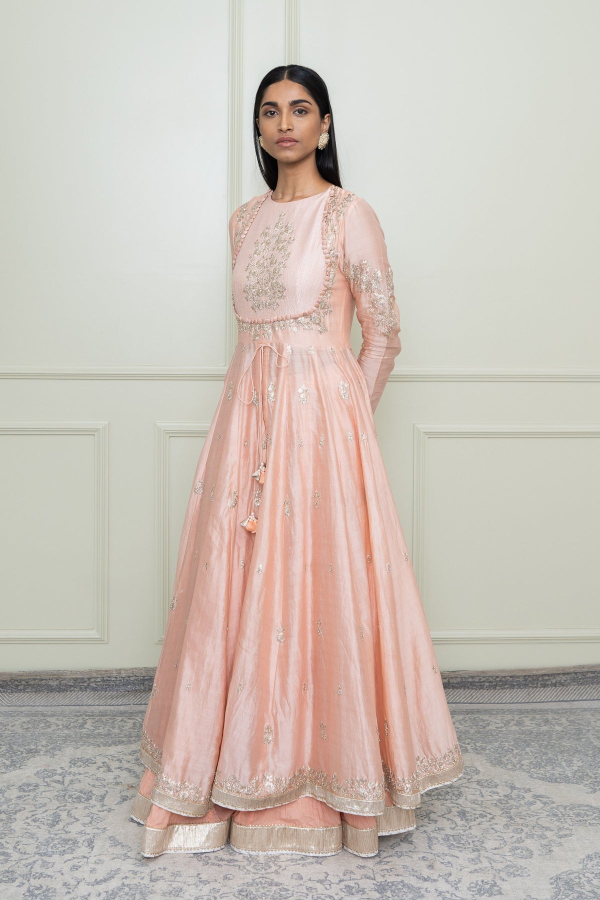 Pearl pink- taarini anarkali set