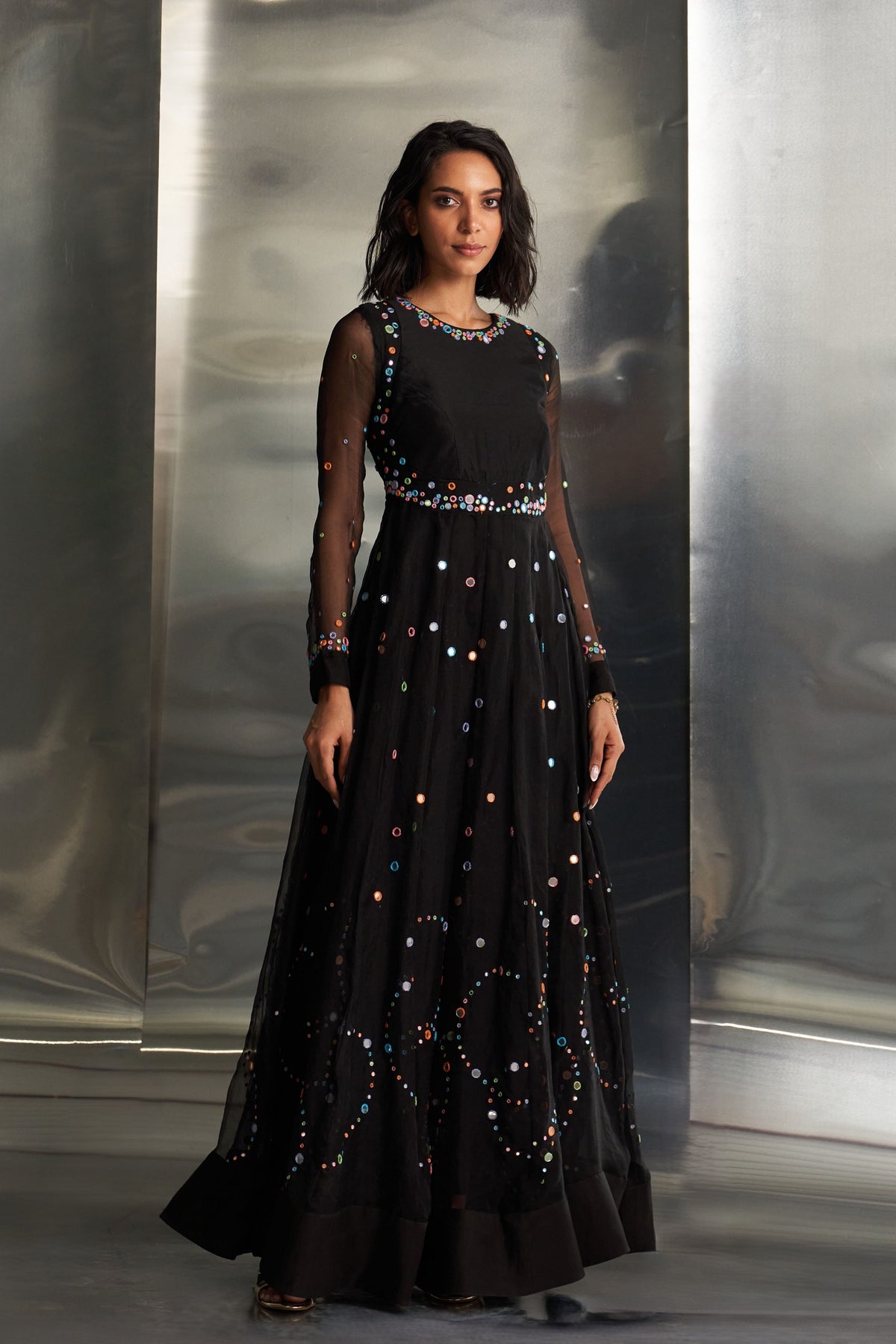 Black Colourful Mirror Anarkali