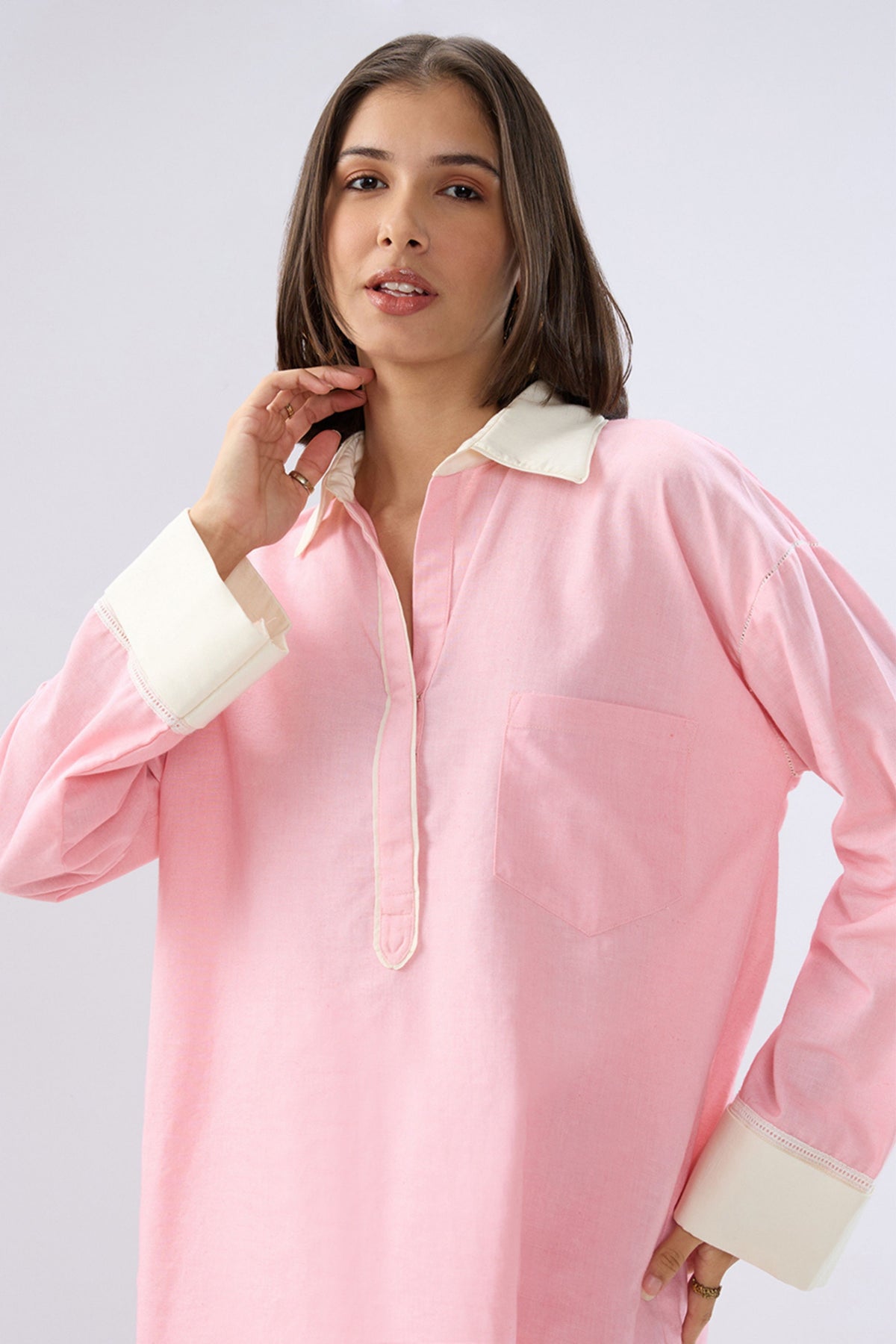 Pink Kurta Shirt Style Co-ord Set