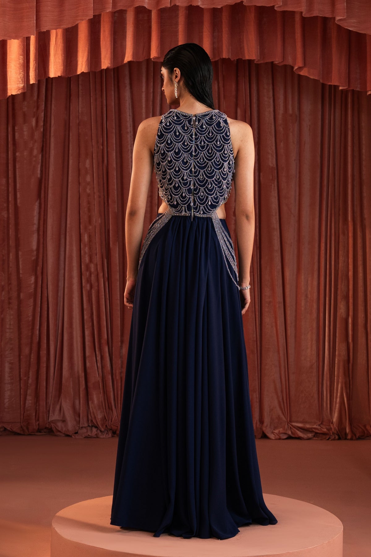Midnight Blue Beaded Skirt Set