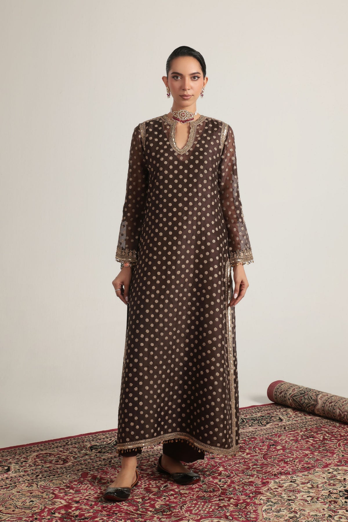 Brown Buti Kurta Set