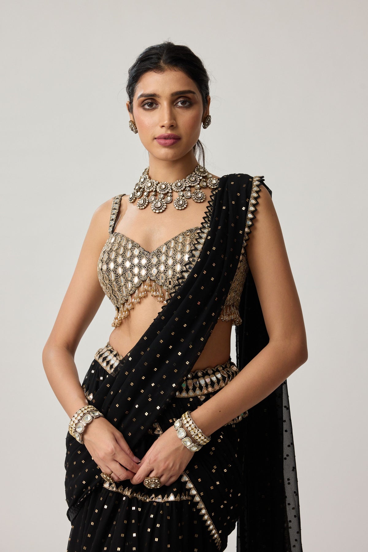 Black Multi-tier Saree Set