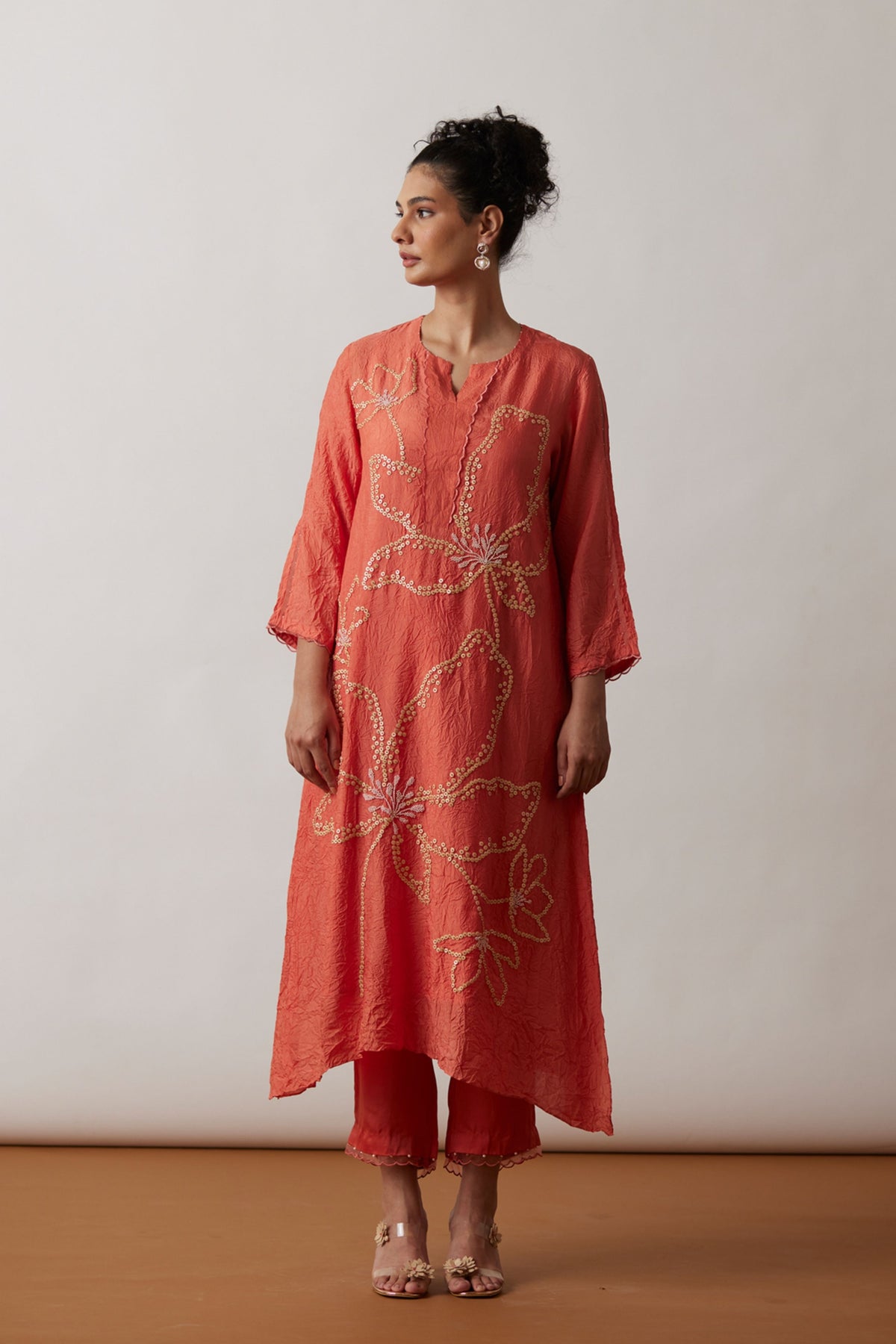 Coral Ombre Silk Kurta Set