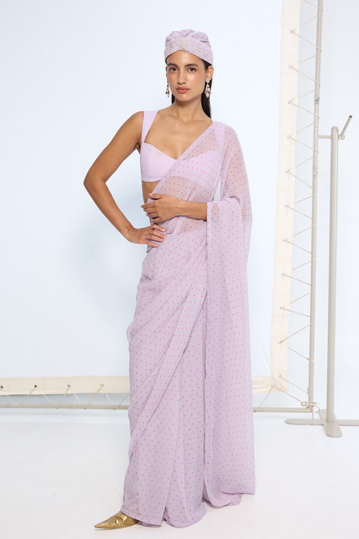 Lavender Polka Dotted Saree