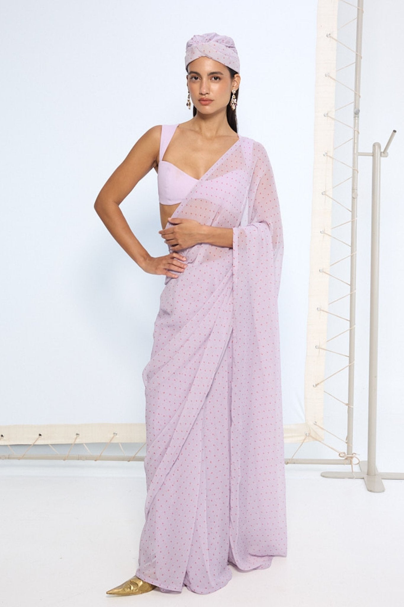 Lavender Polka Dotted Saree - Ekaya - Elahe