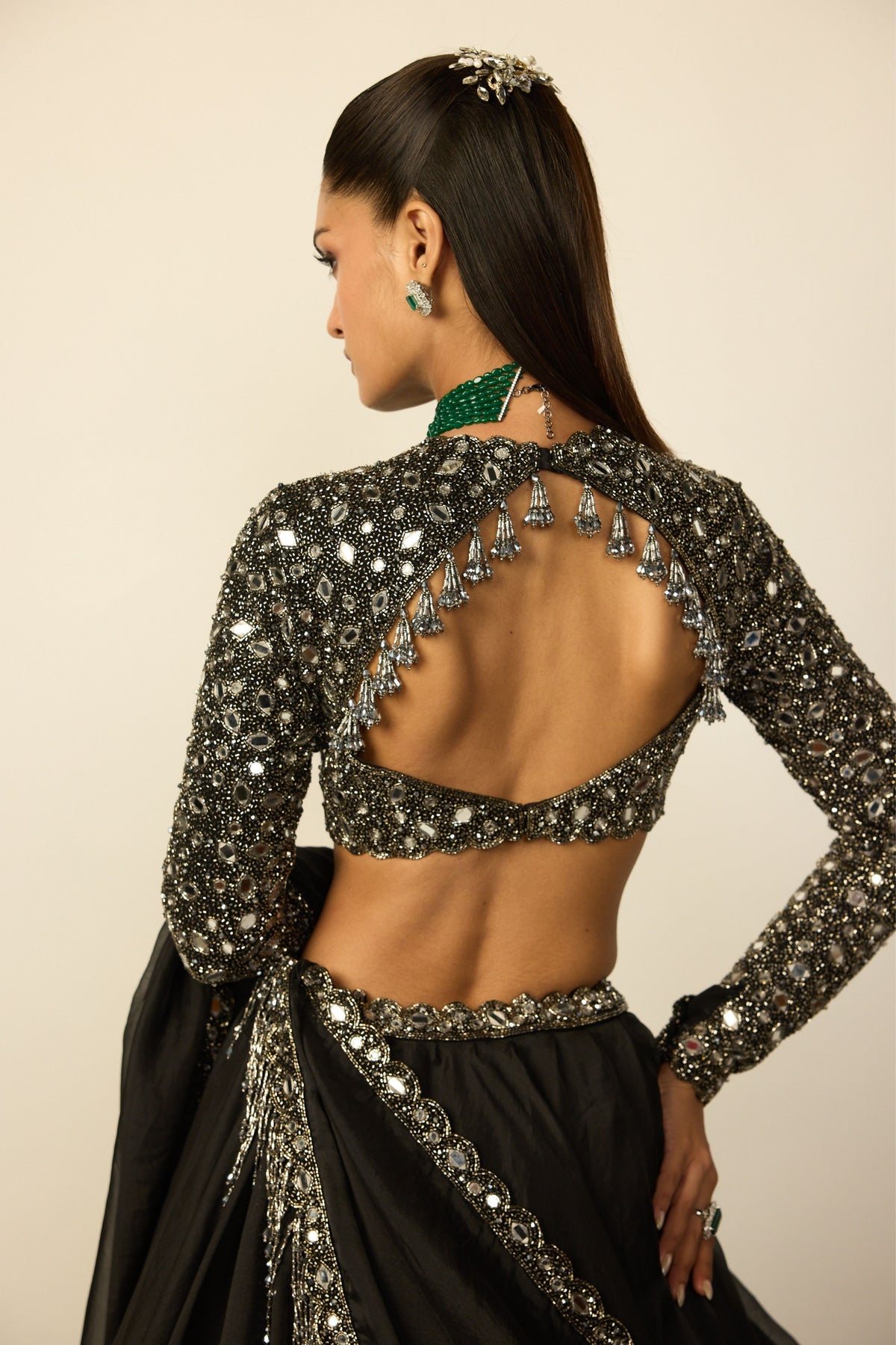 Black Tassel Dupatta Lehenga Set