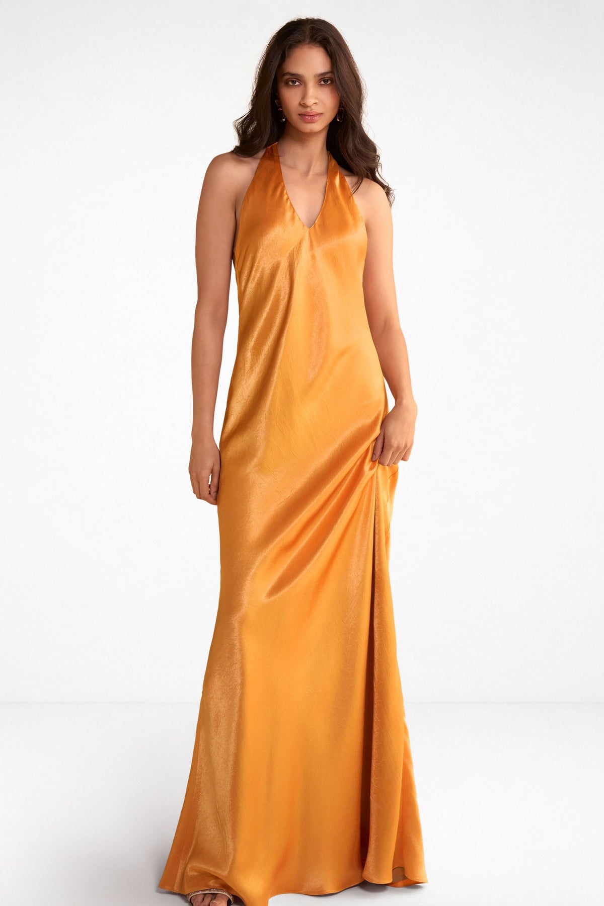 Apricot Satin Dress