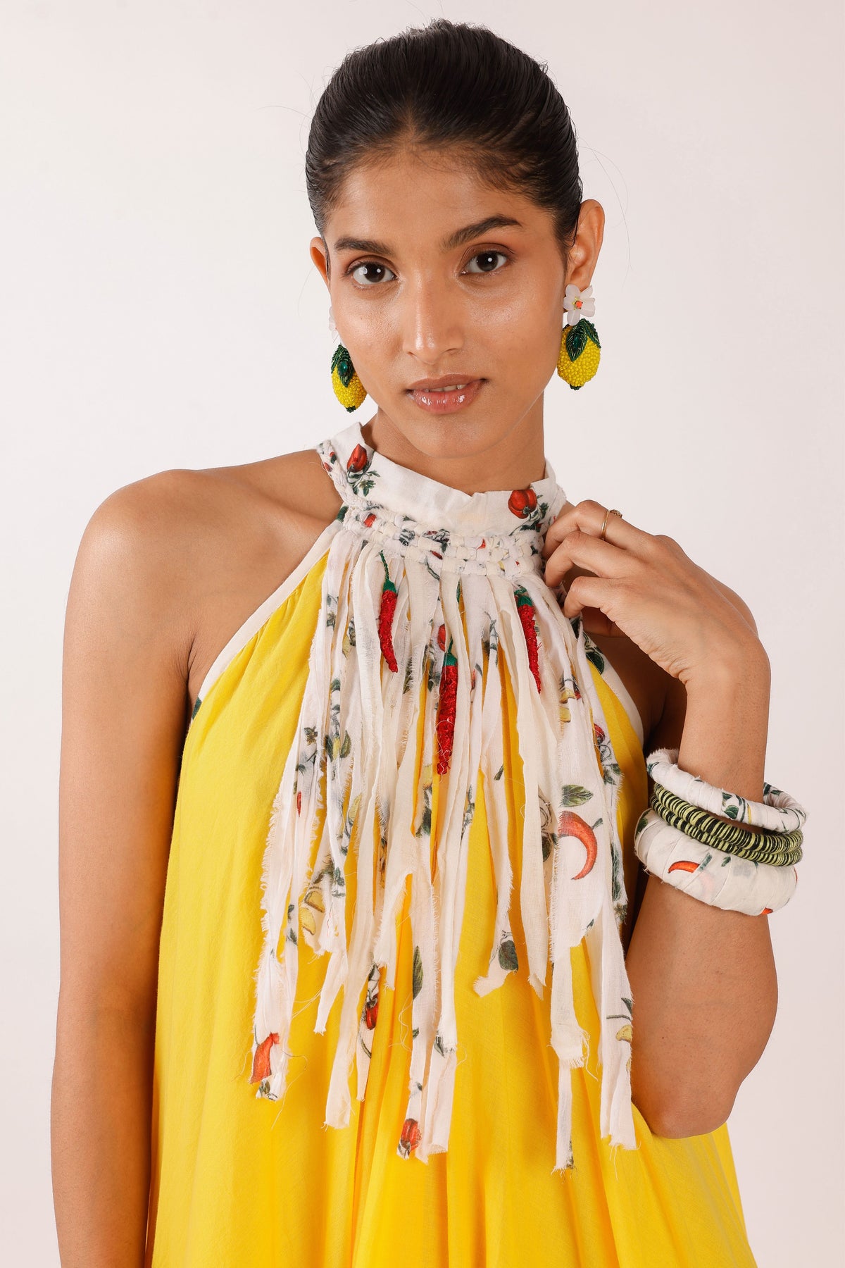 Chilli Print Yellow Maxi Dress