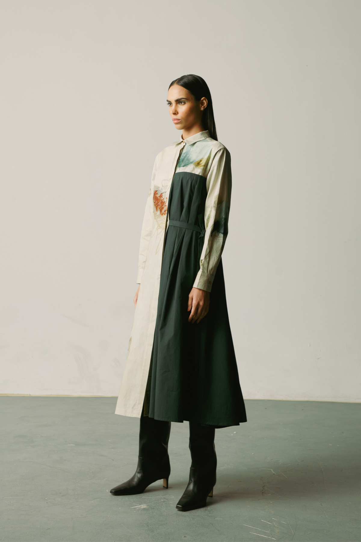 X-ray pleat panel dress