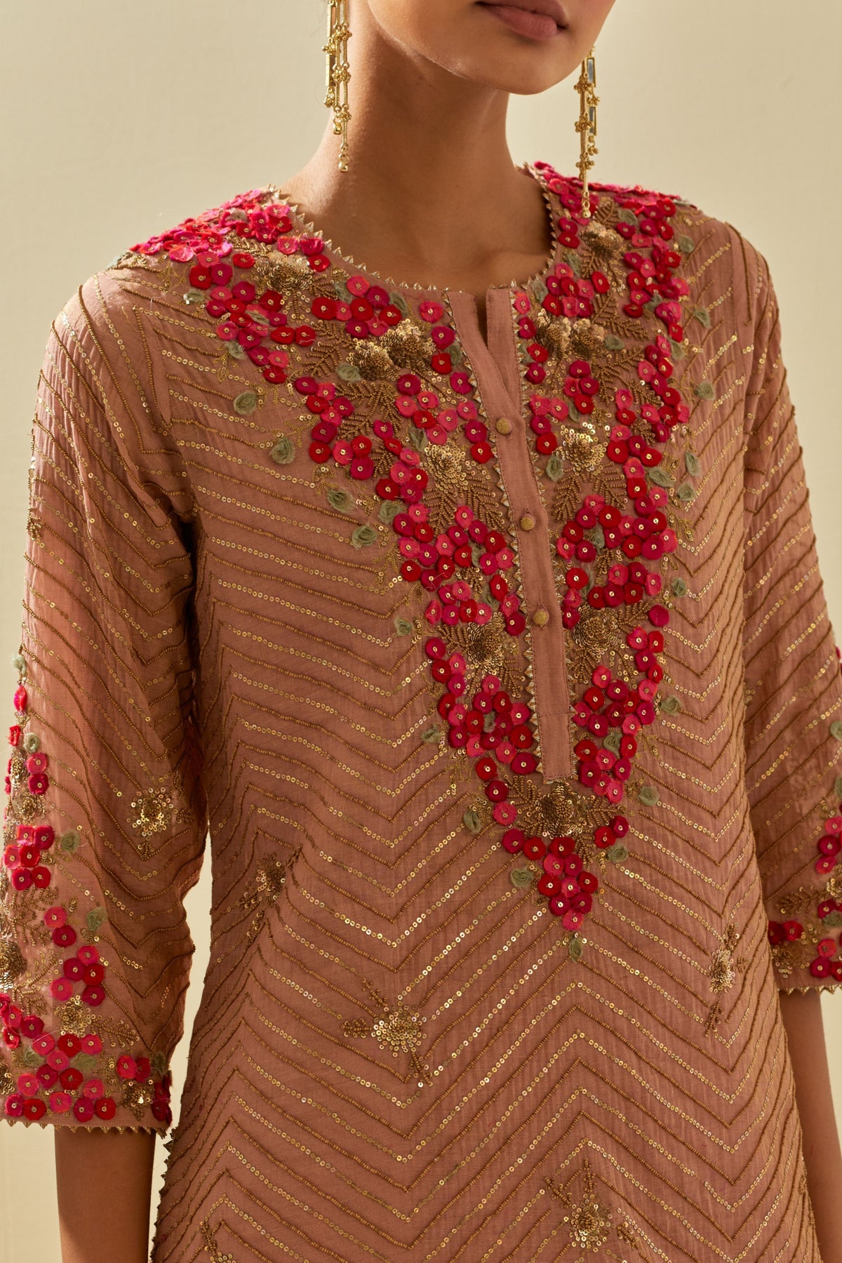 Pink TIssue Chanderi Kurta Set