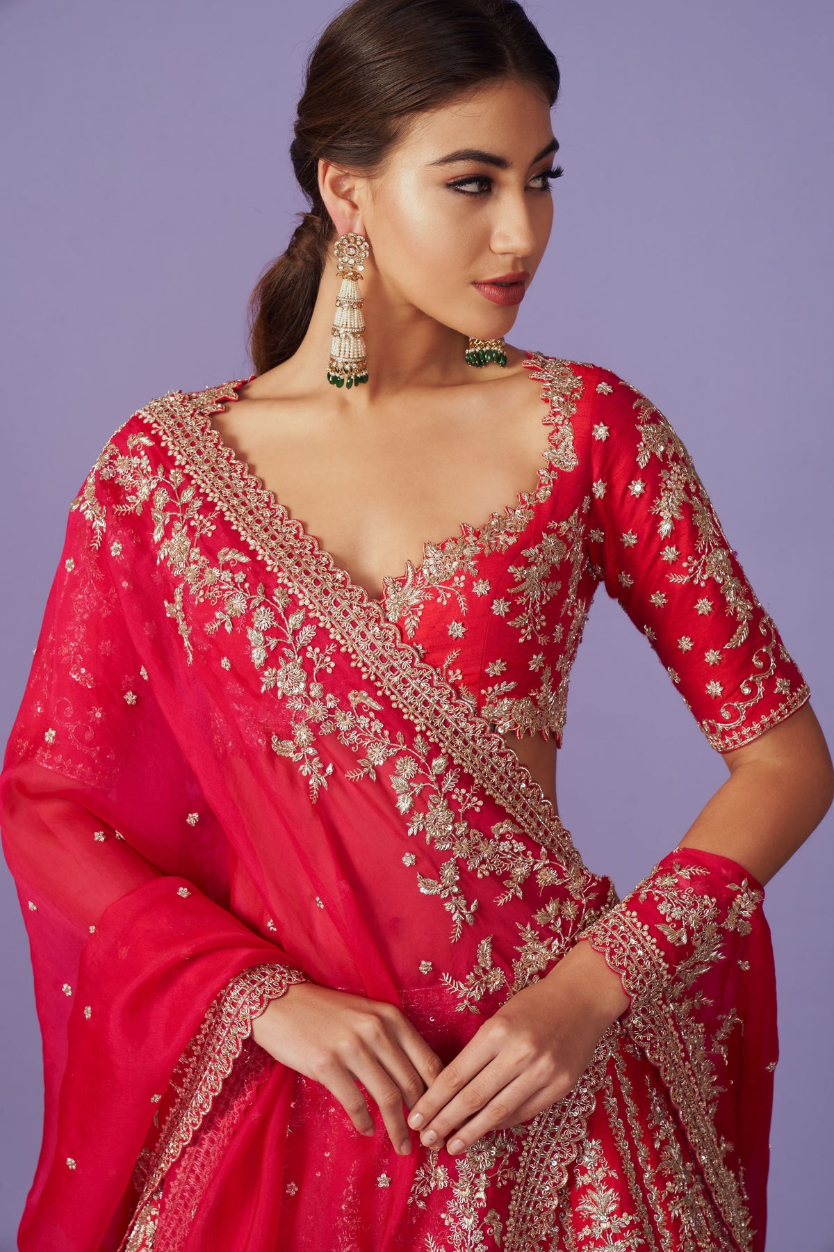 Cherry Red Bouquet Lehenga Set