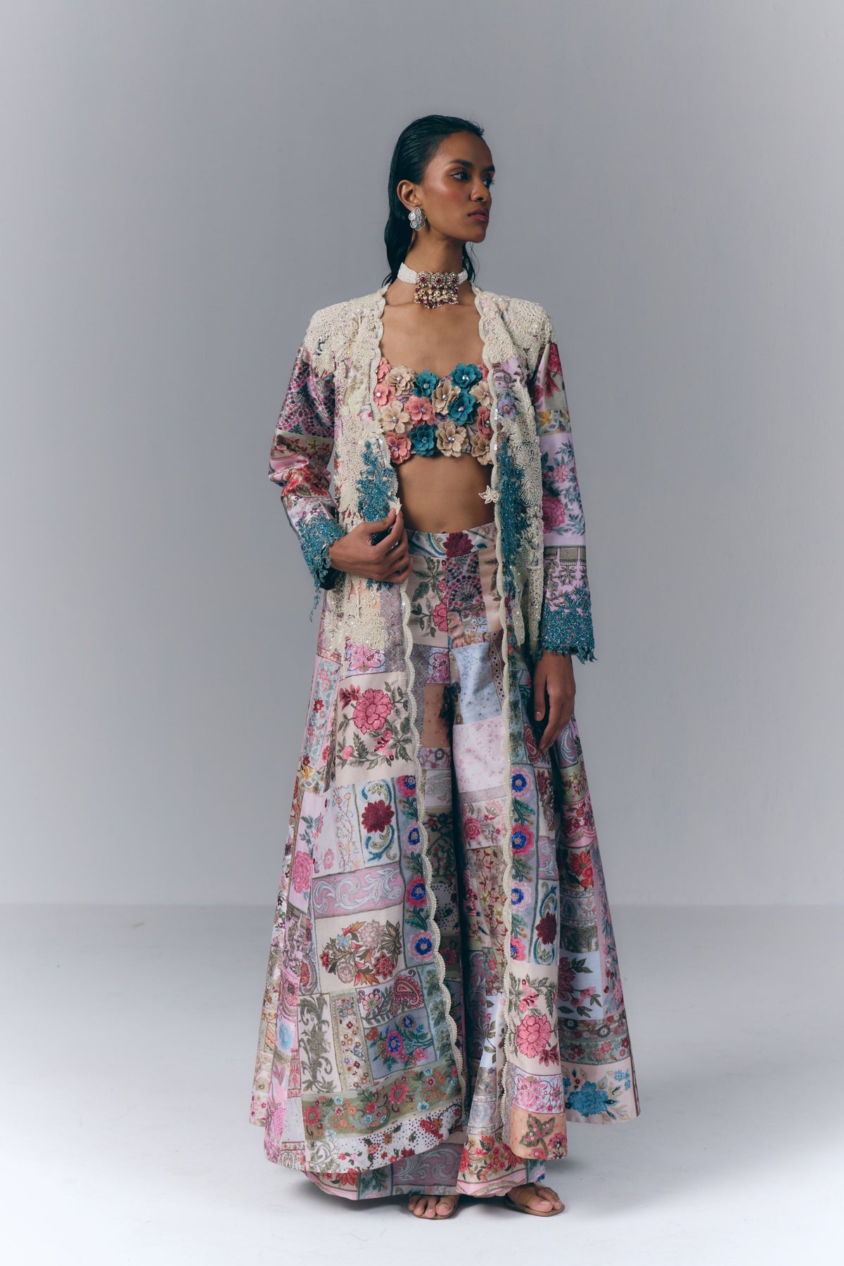 Patchwork Embellished Jacket  Set