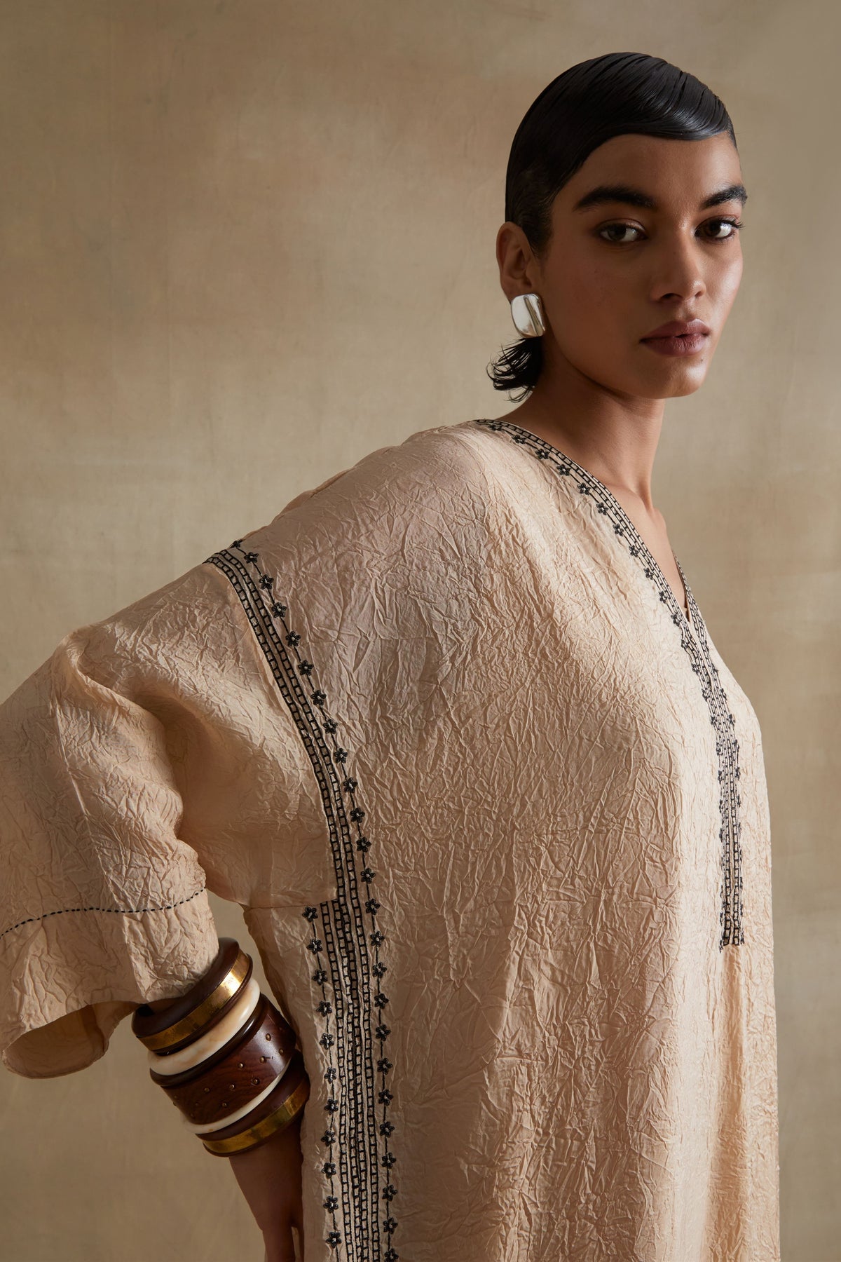 Clay Thread Embroidered Kaftan Set