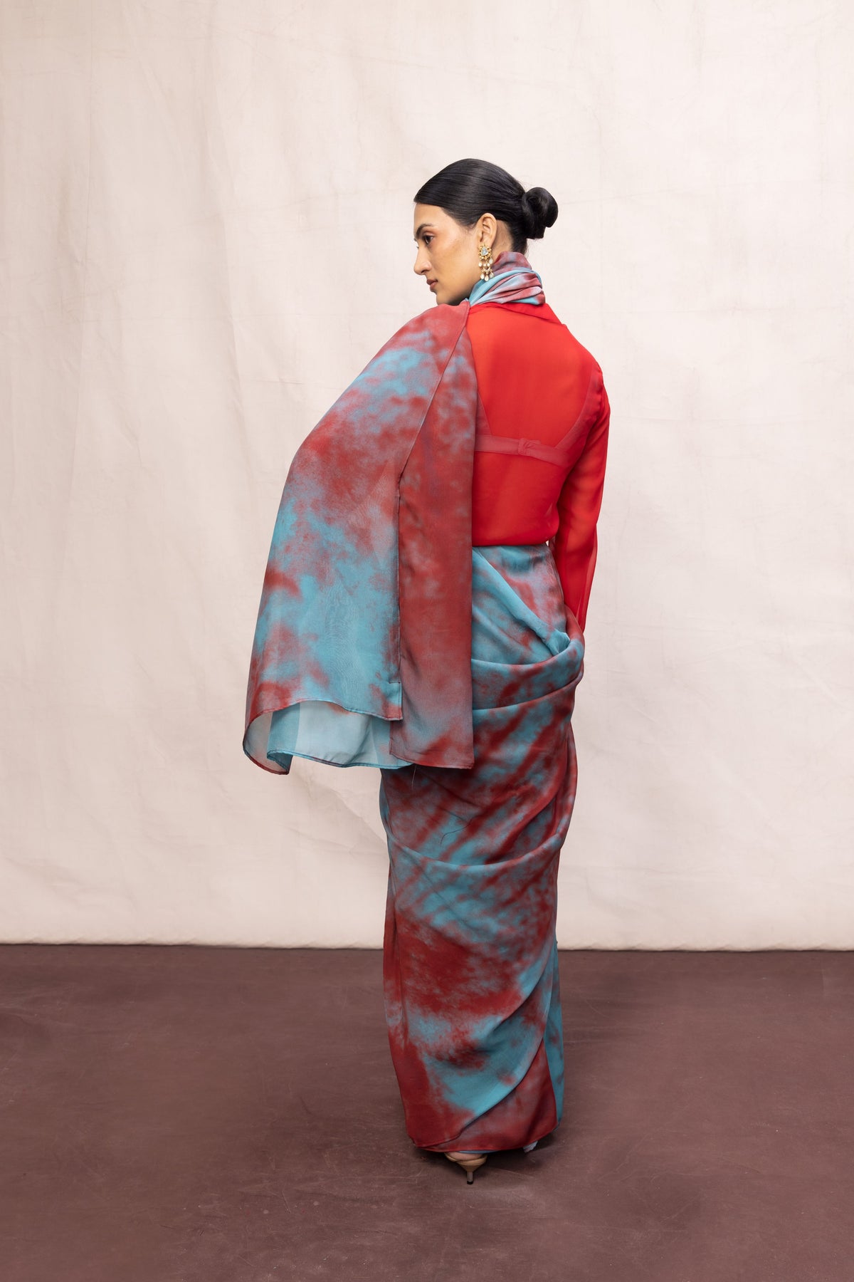 Red Brush Stroke chiffon Saree
