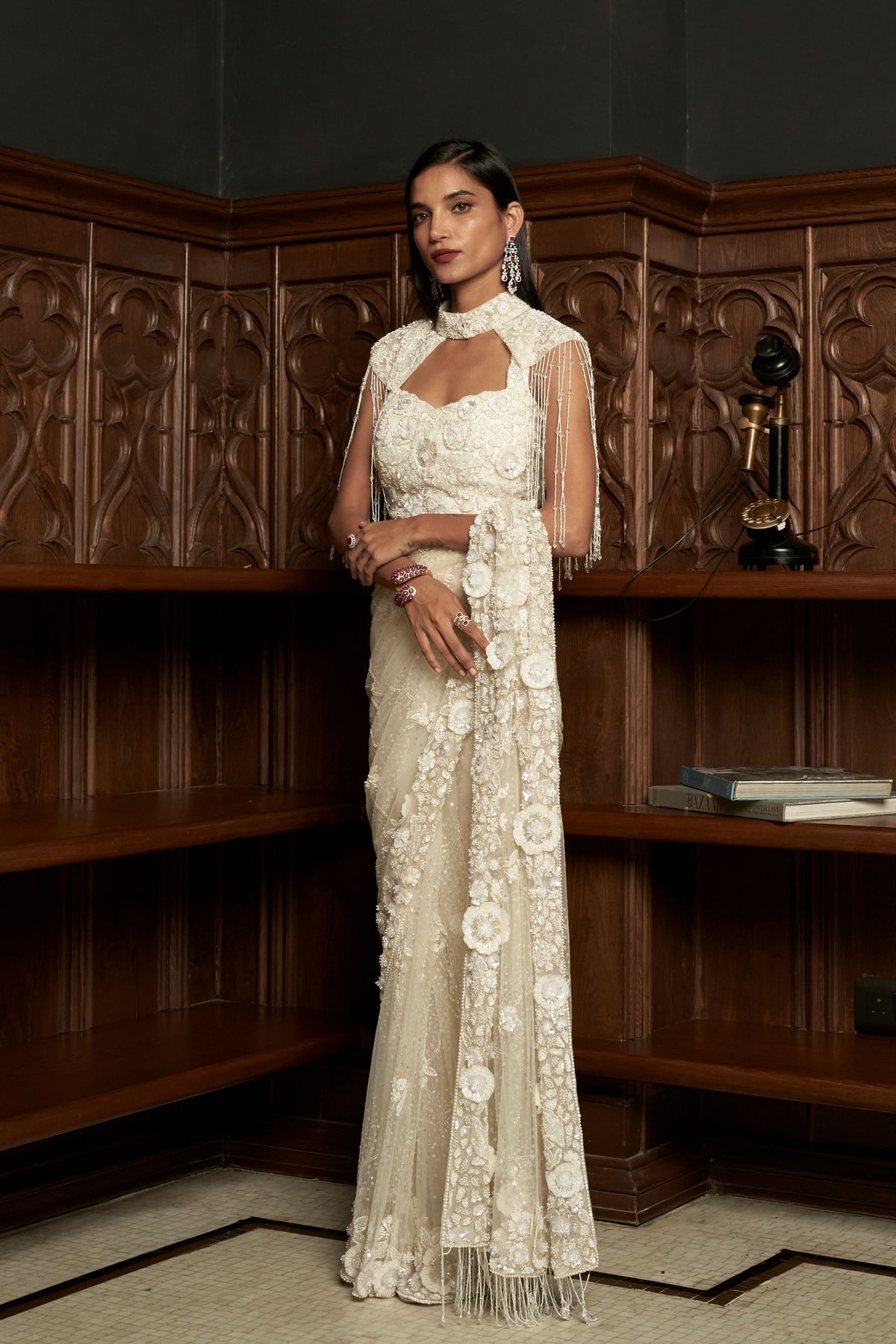Ivory Cape Saree Set