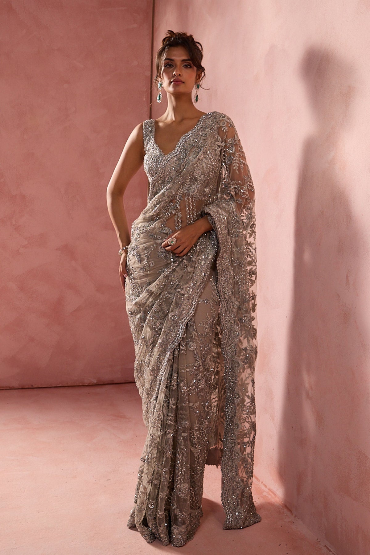 Silver Grey Saree Set
