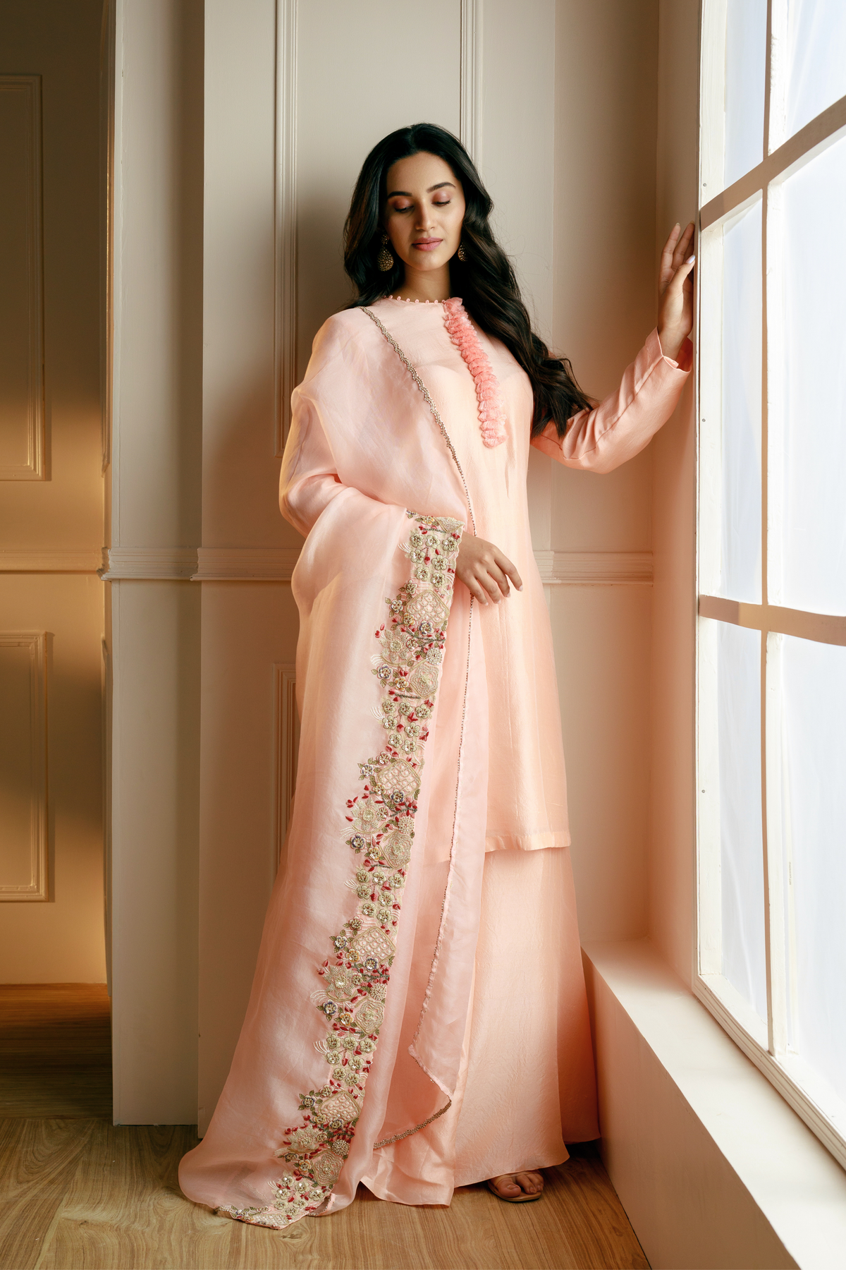 Silk Peach Sharara Set