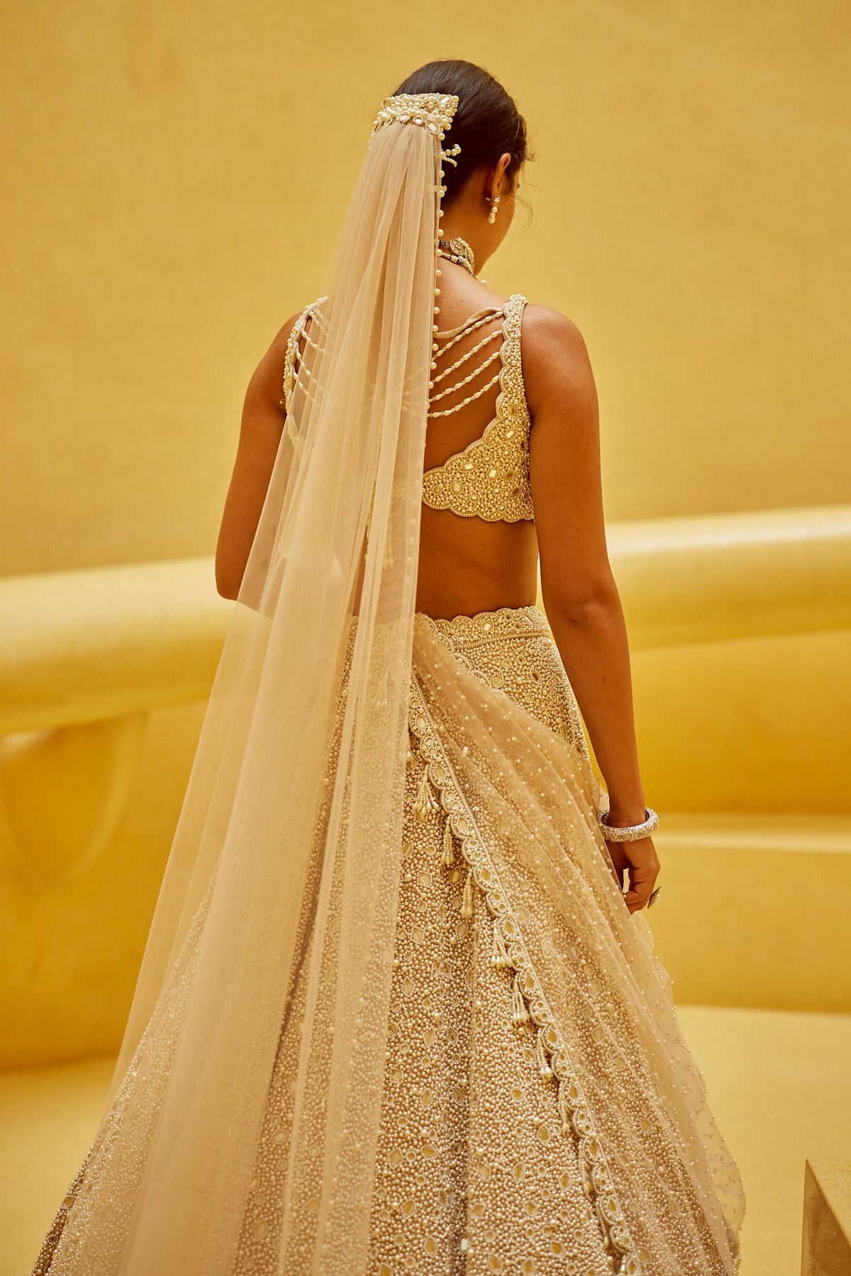Light Beige Lehenga Set With Veil