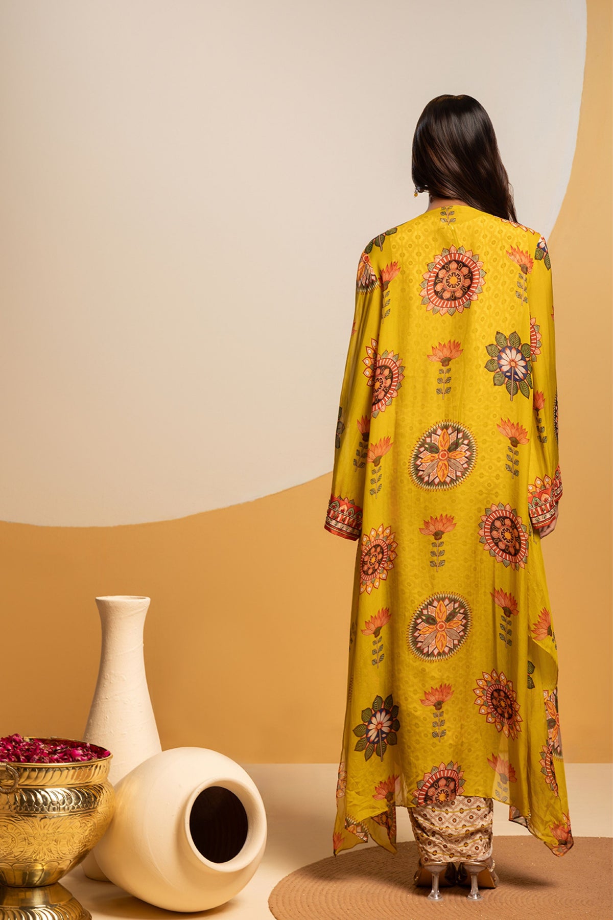 Multicolor Embellished Drape Dress Set