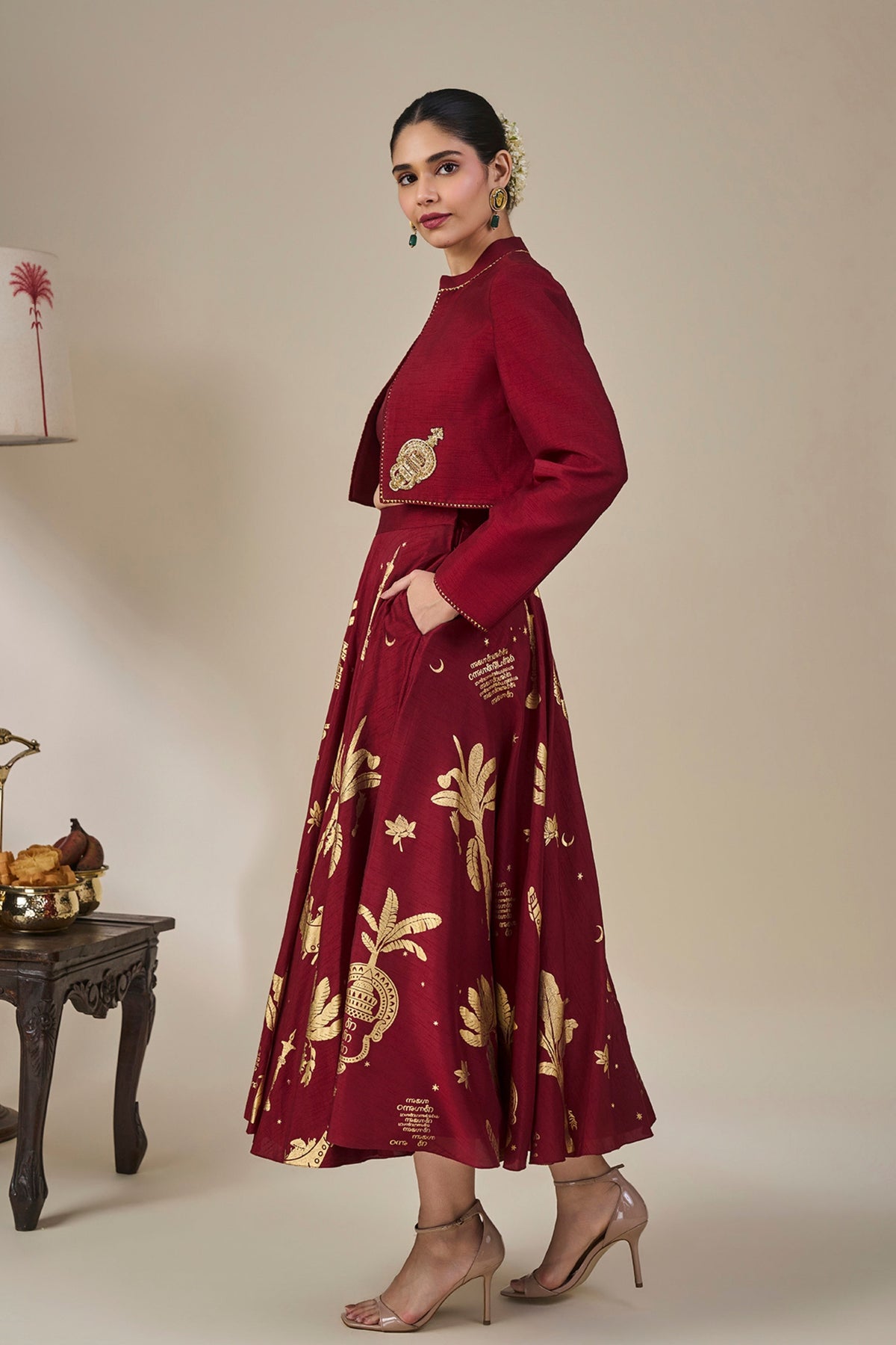 Cherry Malabar Masque Skirt Set