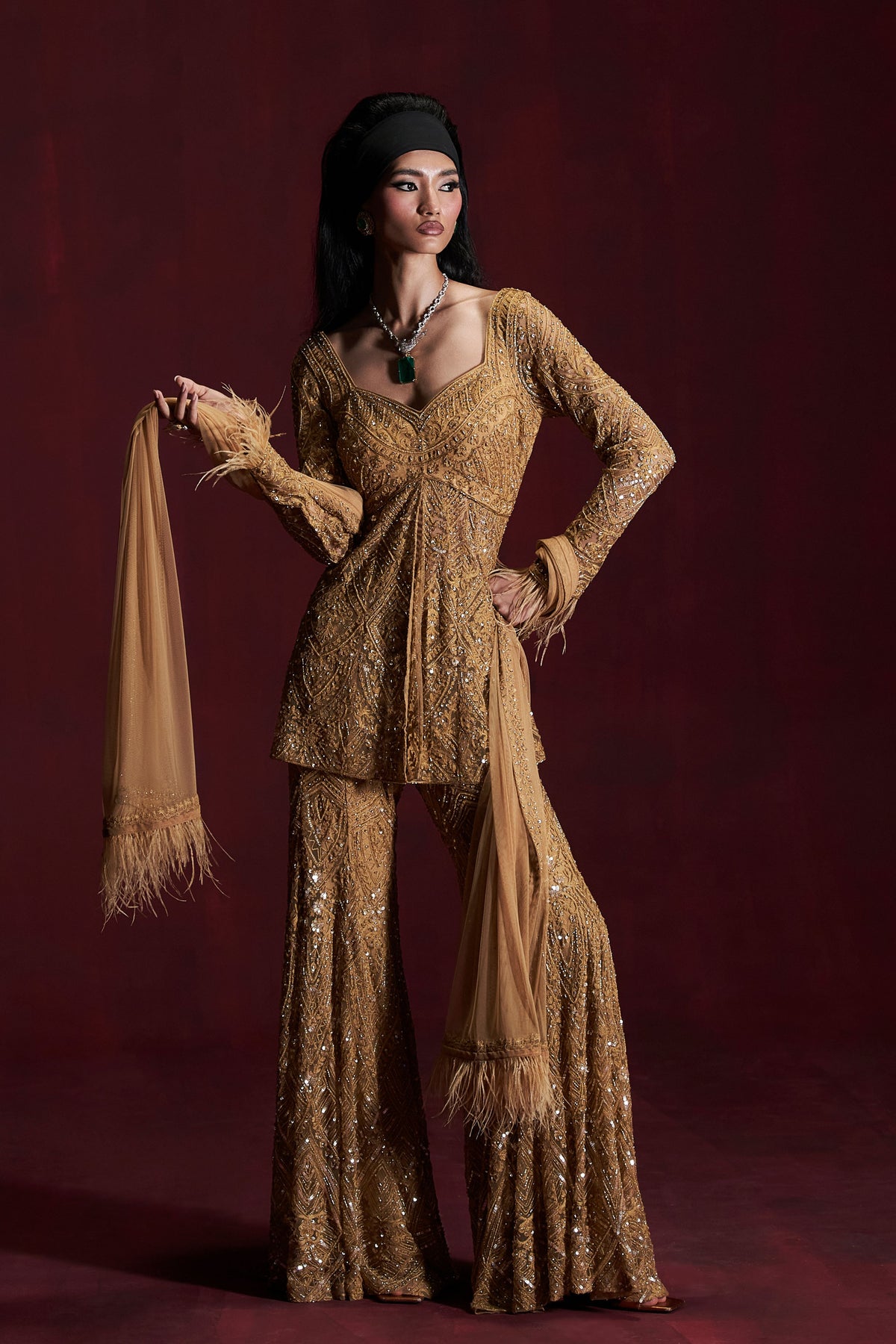 Antique Gold Zareen Sharara Set